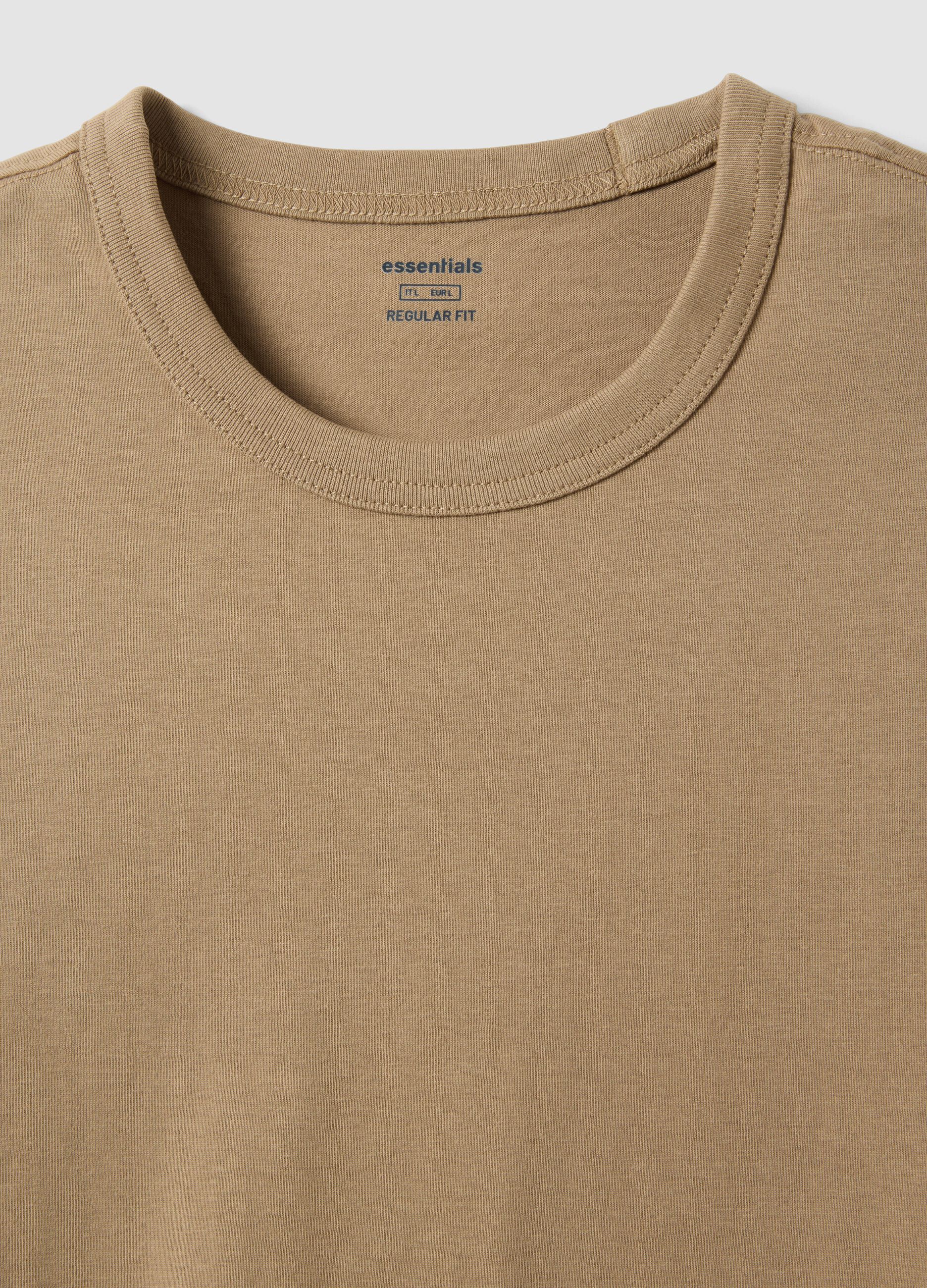 Beige short sleeve pure cotton T-shirt regular fit