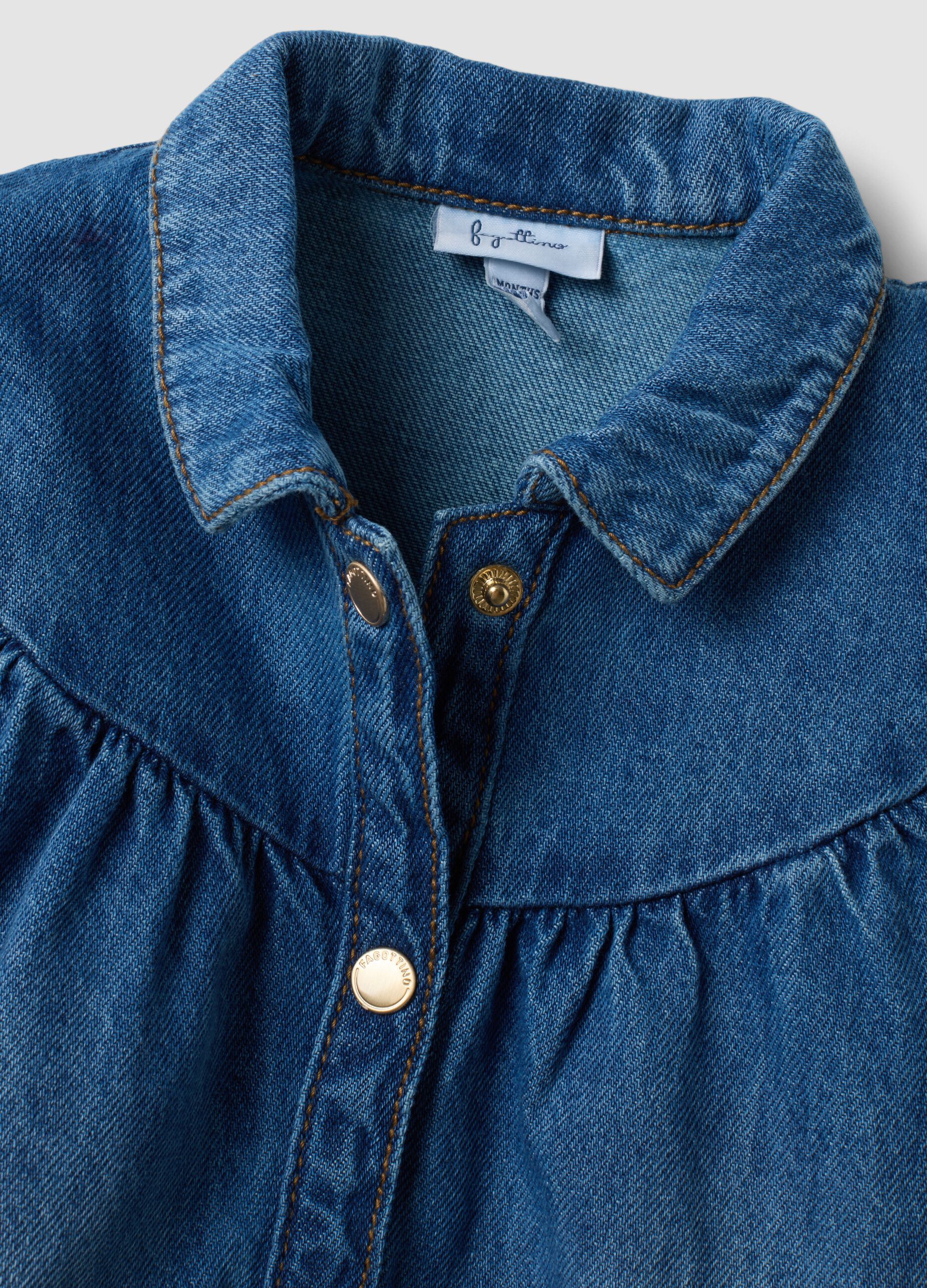 Blue denim cotton-viscose blend crew-neck dress for baby girl