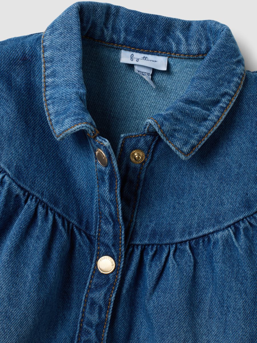 Blue denim cotton-viscose blend crew-neck dress for baby girl_2