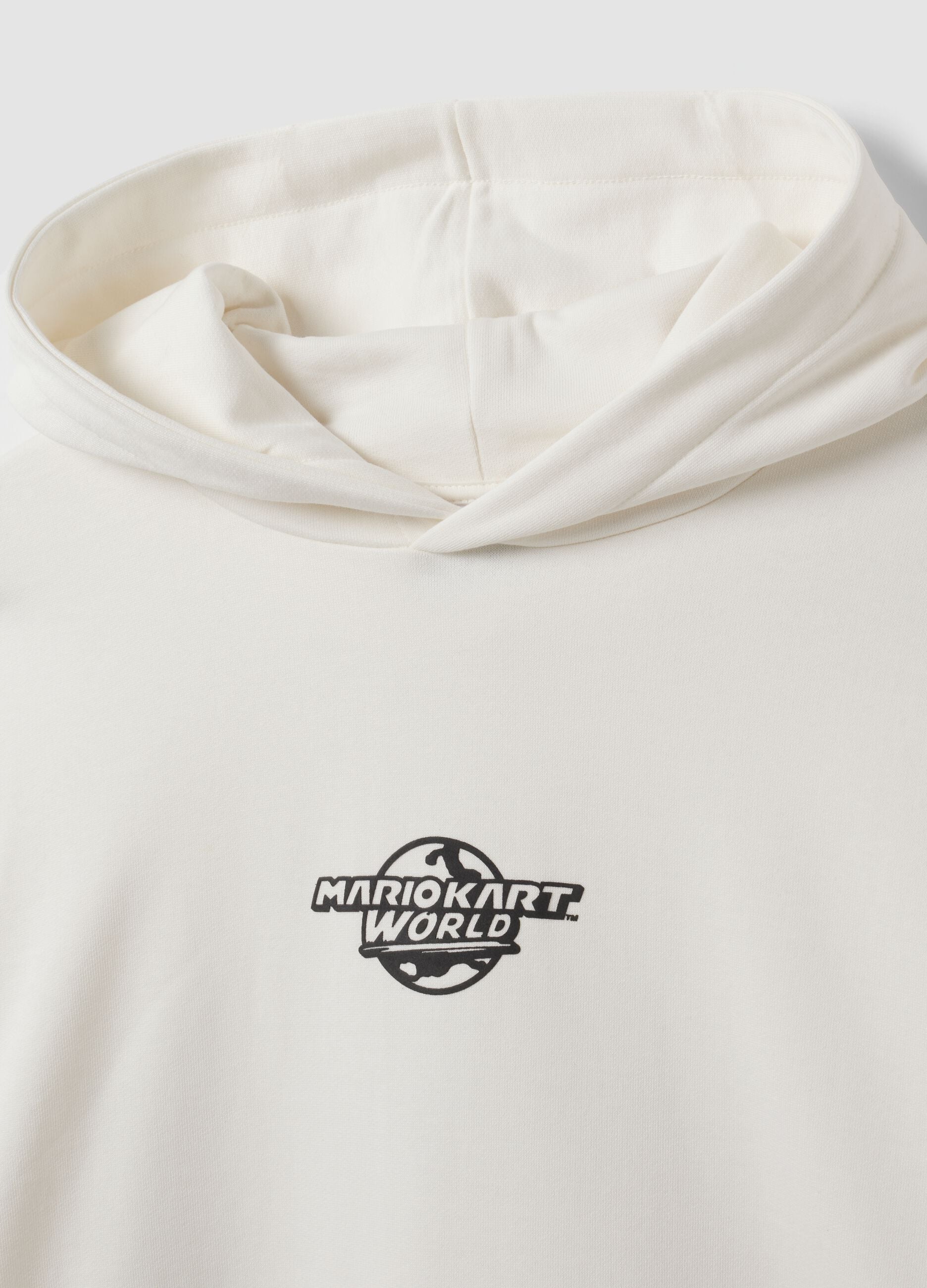 White pure cotton hoodie with Mario Kart print