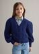 Girls' regular fit deep V blue pure cotton braided cardigan_0