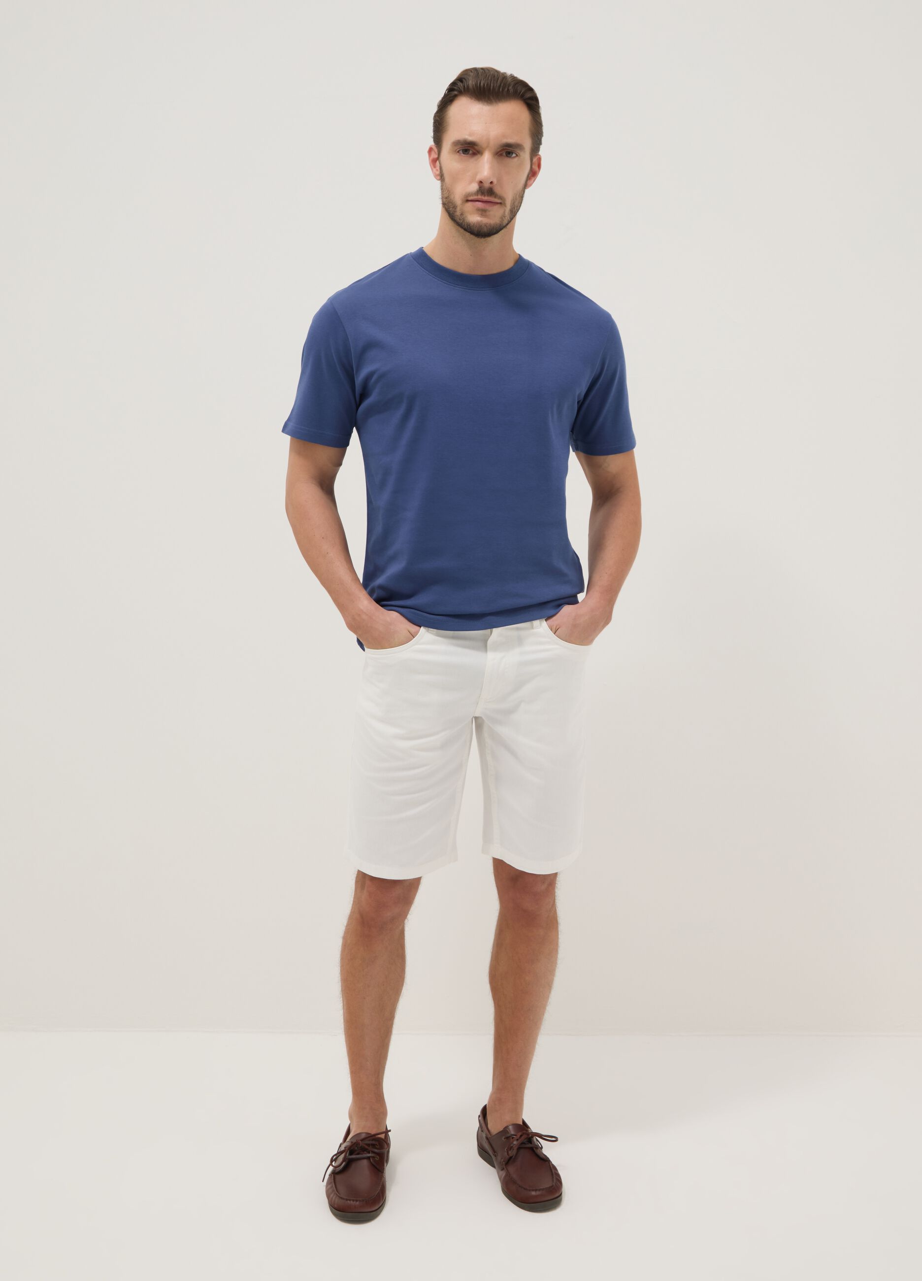Short-sleeve pure cotton blue relaxed fit T-shirt