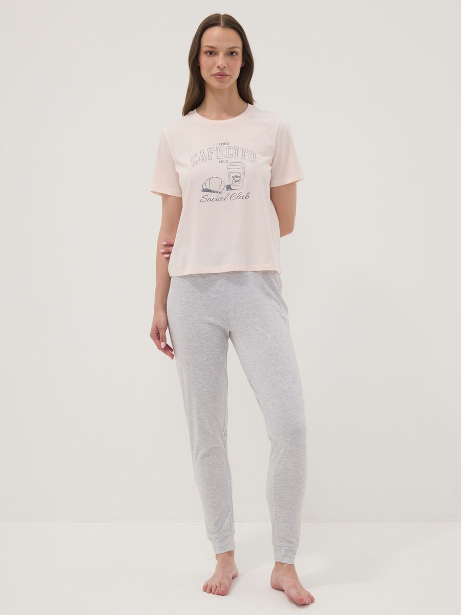 Pink pure organic cotton pyjamas with grey regular-fit bottoms_0