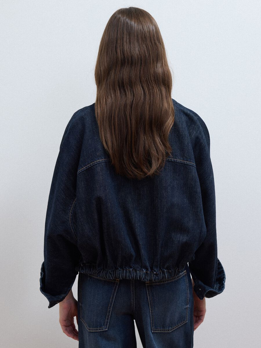 Blue pure cotton denim jacket with zip, oversized fit_3