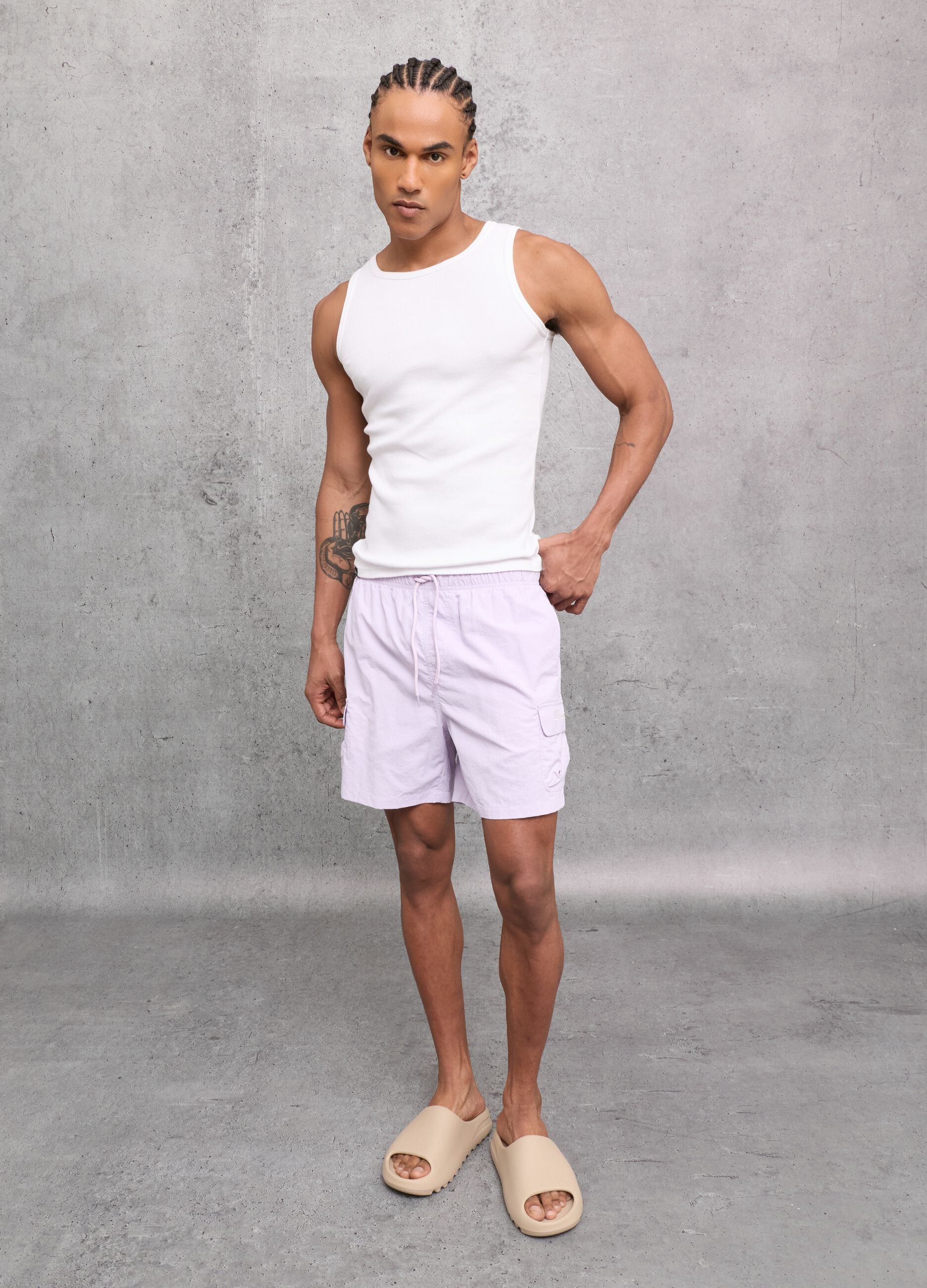 Pastel Lilac Cargo Swim Shorts
