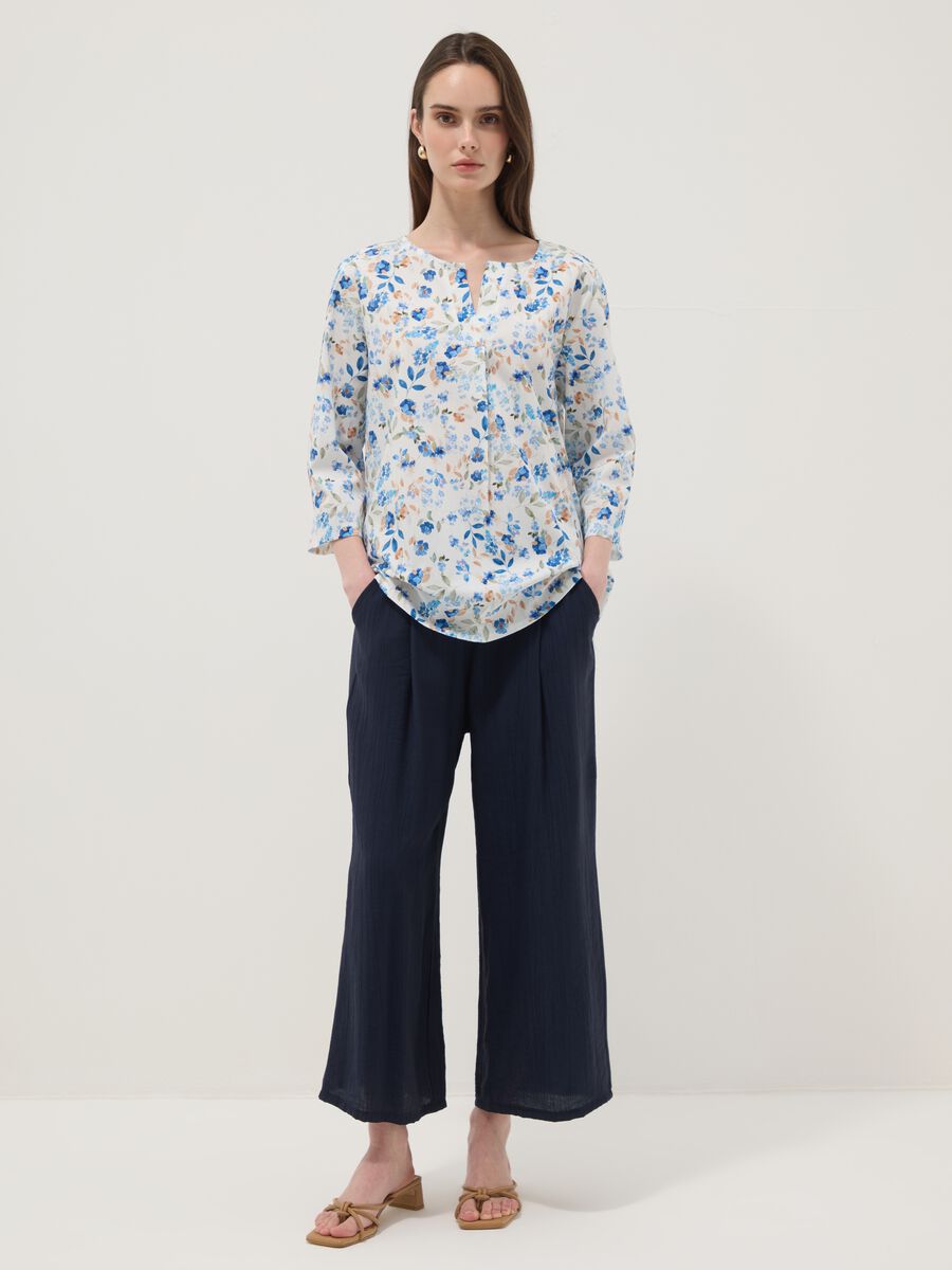 White floral stretch cotton blouse, regular fit_2