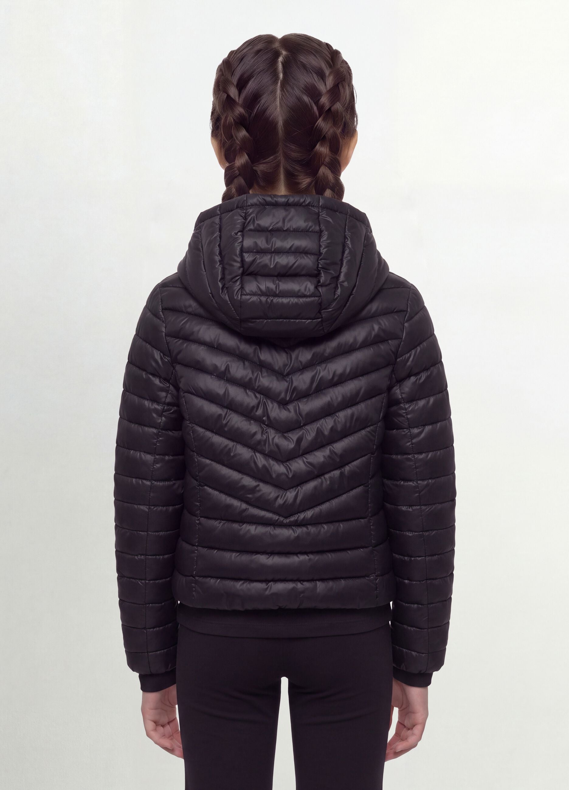 Girls&rsquo; Black Ultralight Padded Jacket with Hood and Zip