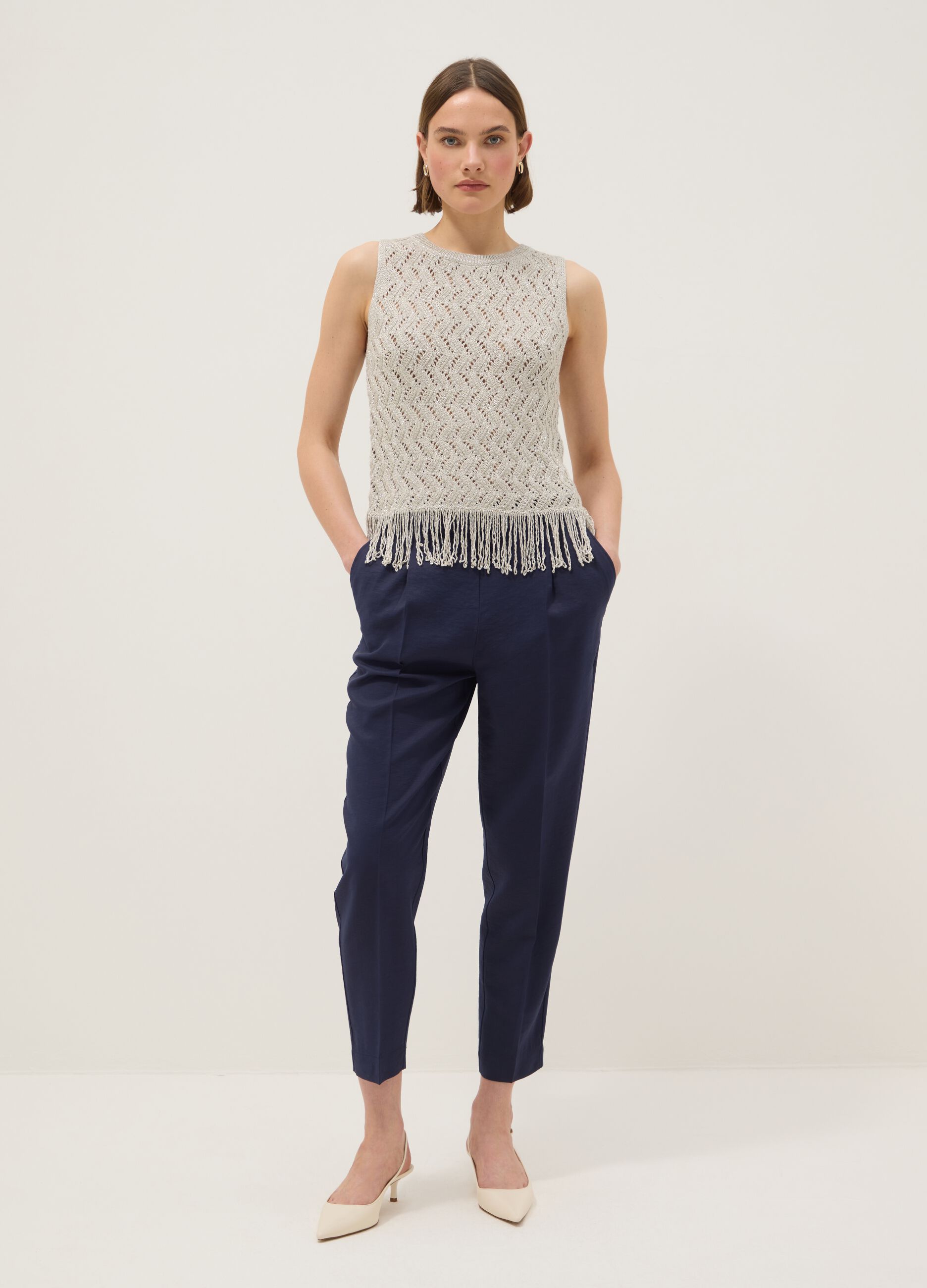 Blue regular fit viscose blend trousers
