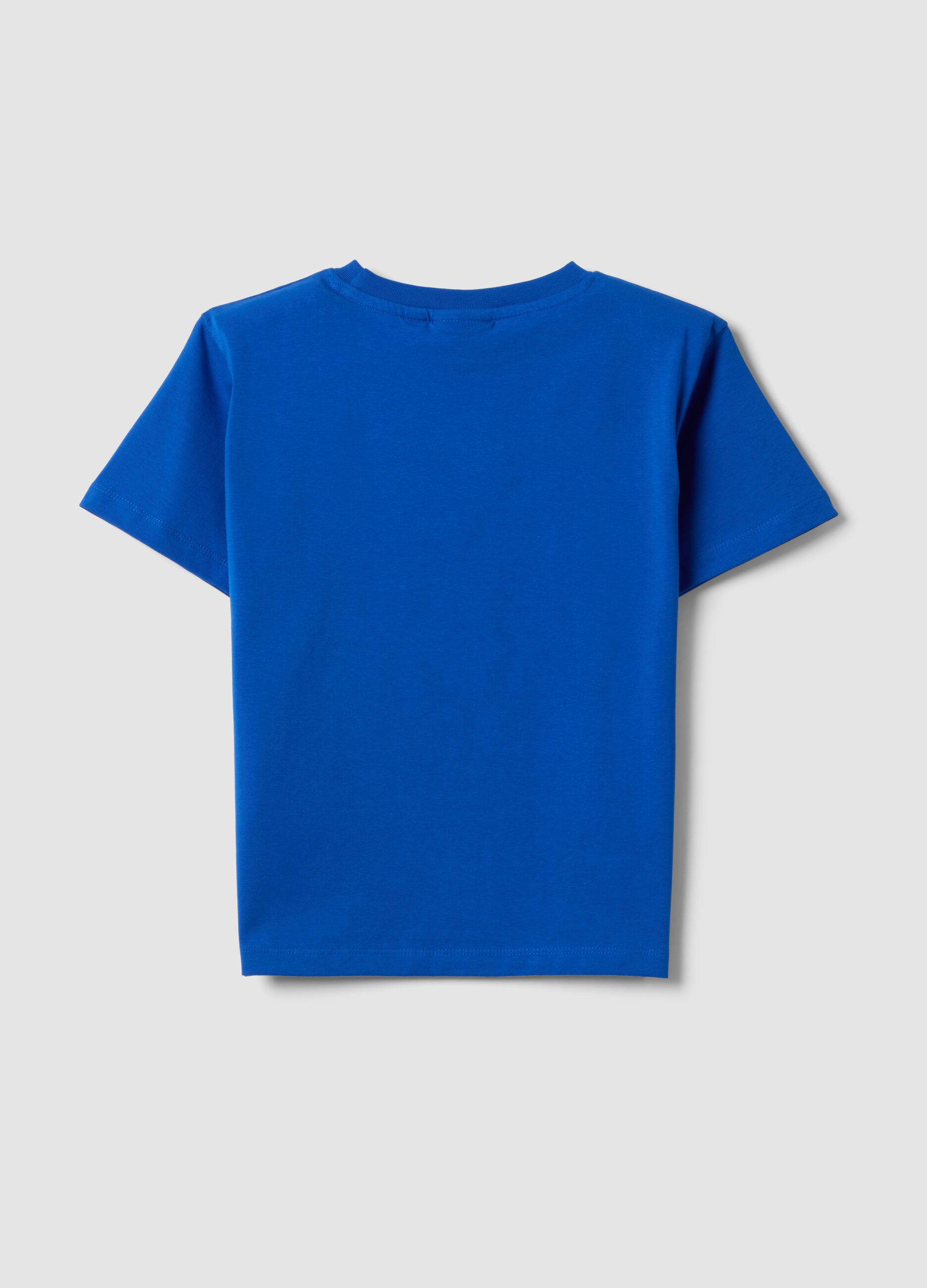 Blue short-sleeve stretch cotton T-shirt