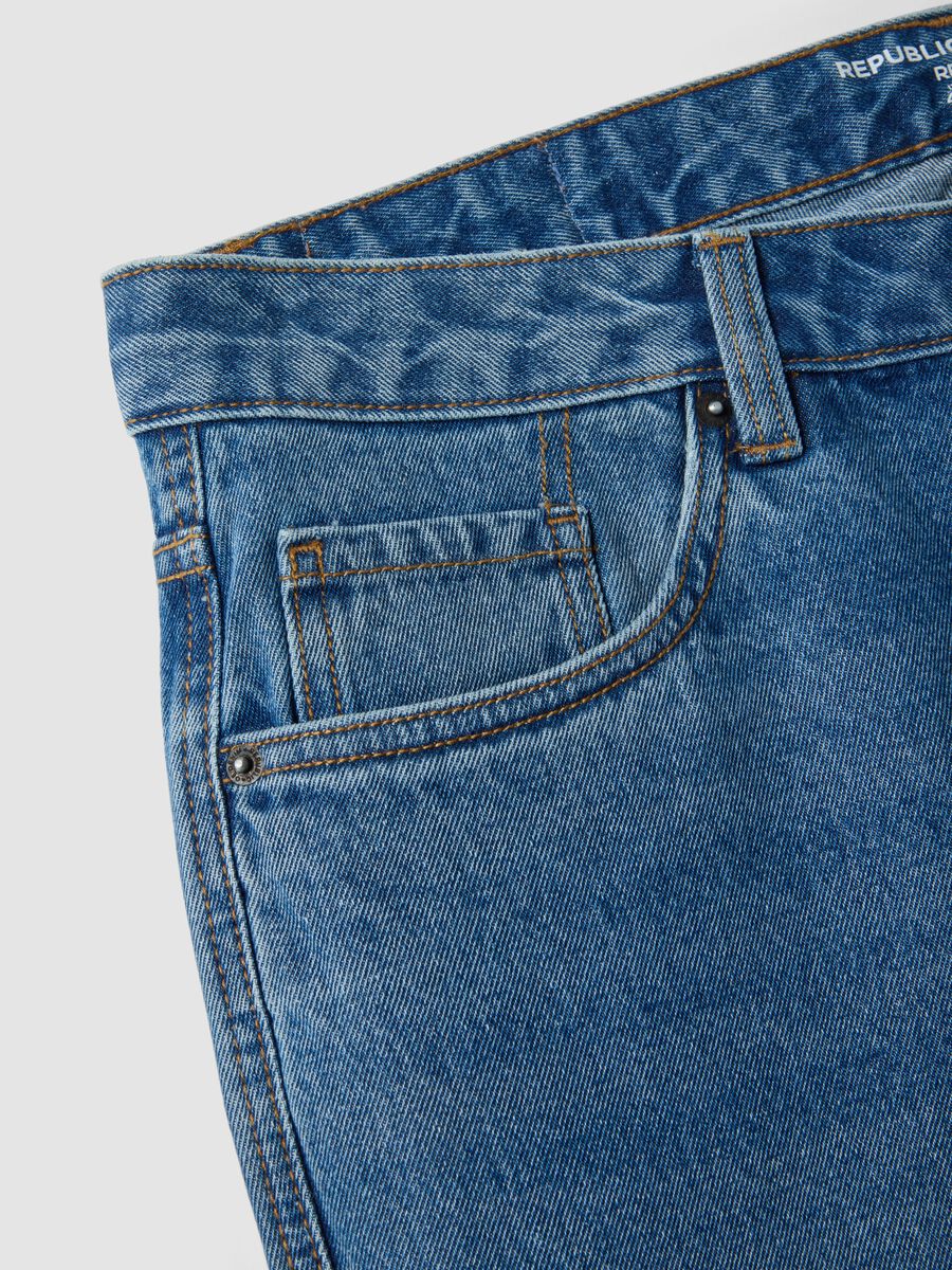 Blue denim jeans in pure cotton, regular fit_1