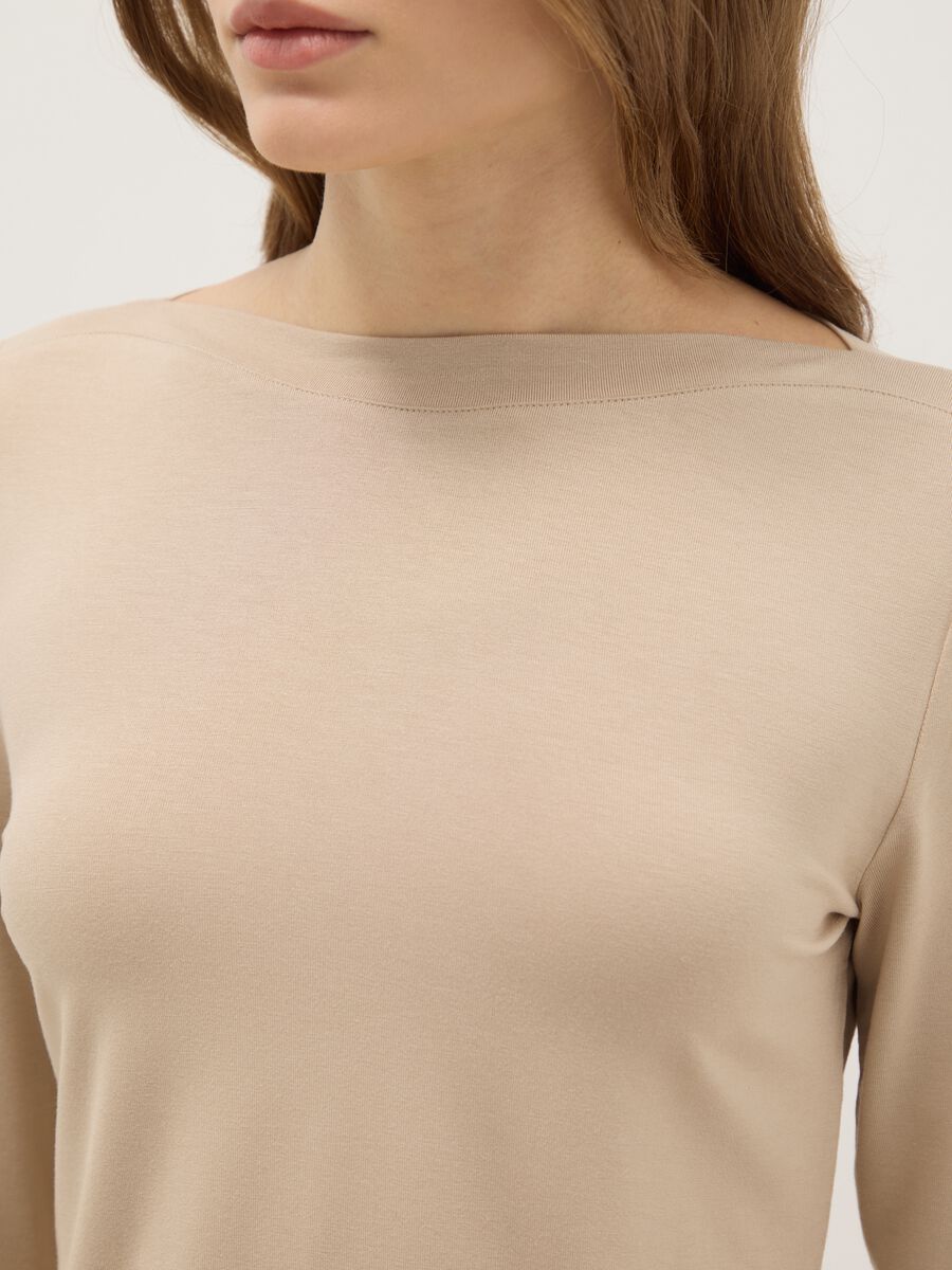 Beige crew neck long sleeve regular fit top_3