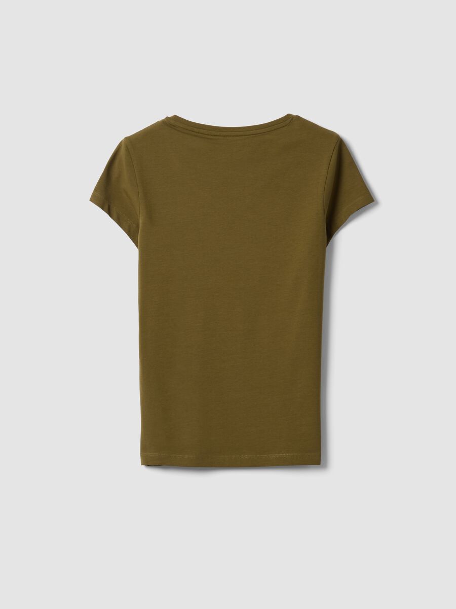 T-shirt verde in cotone elasticizzato a girocollo regular fit_5