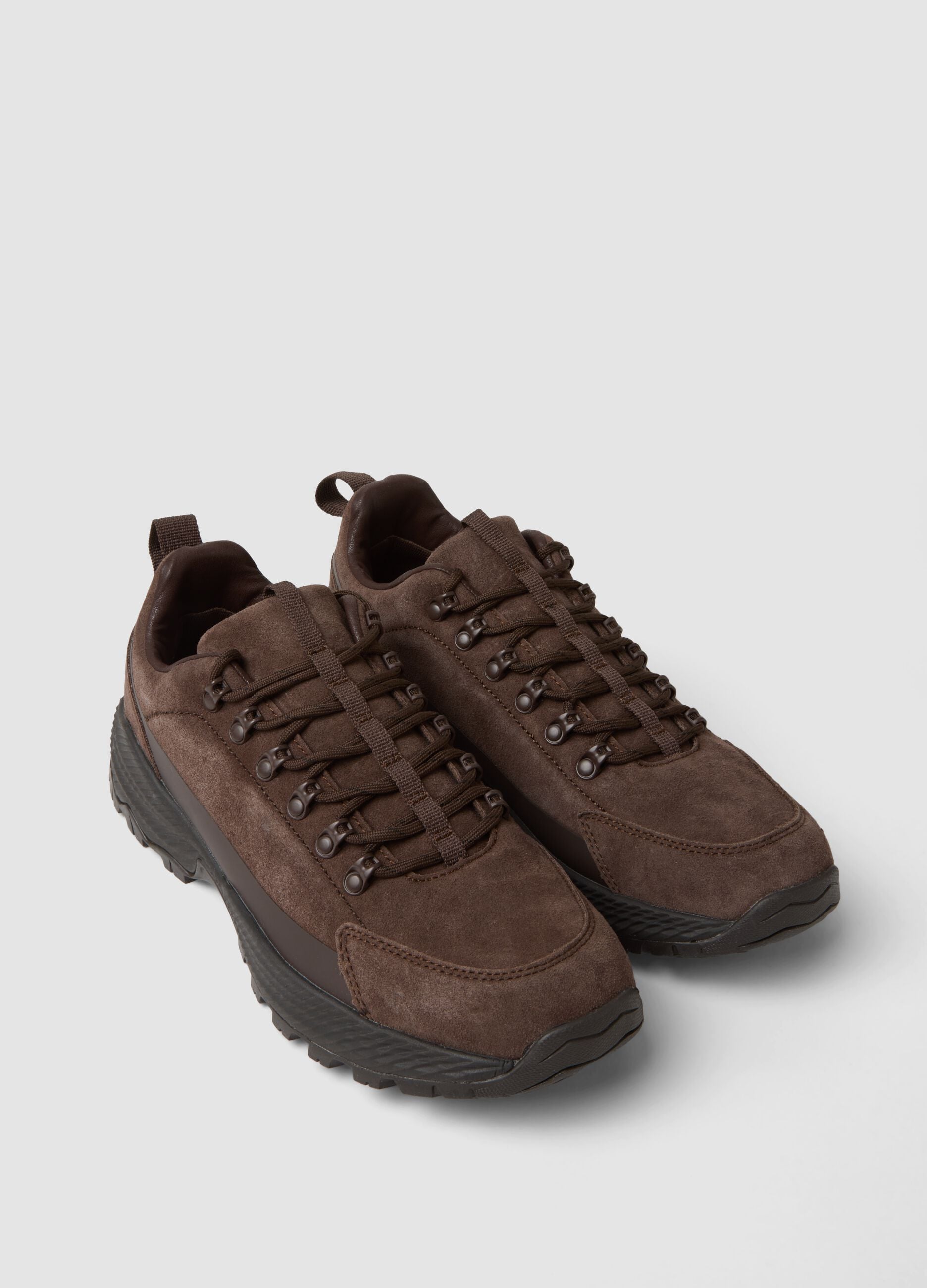 Brown genuine leather shoes with lug sole