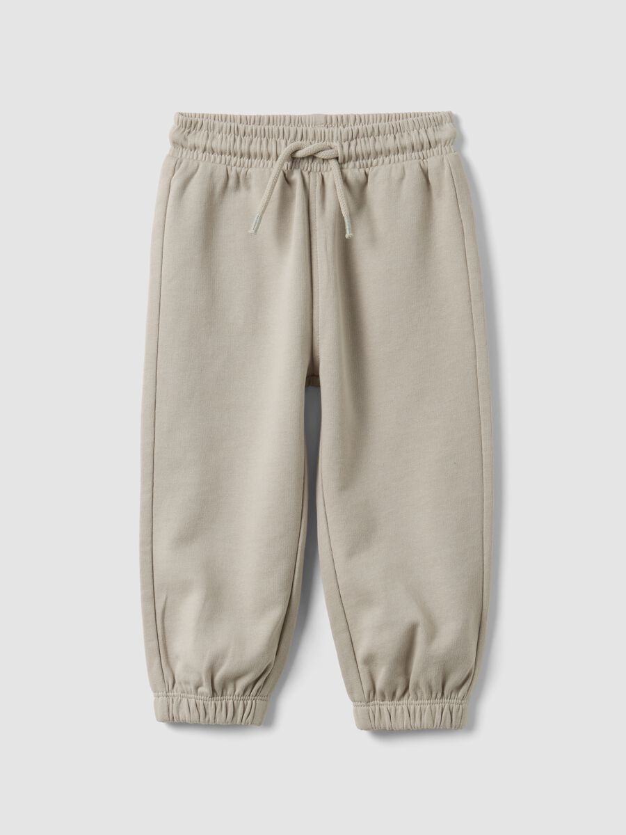 Grey jogger trousers in pure organic cotton with drawstring for baby boy_0