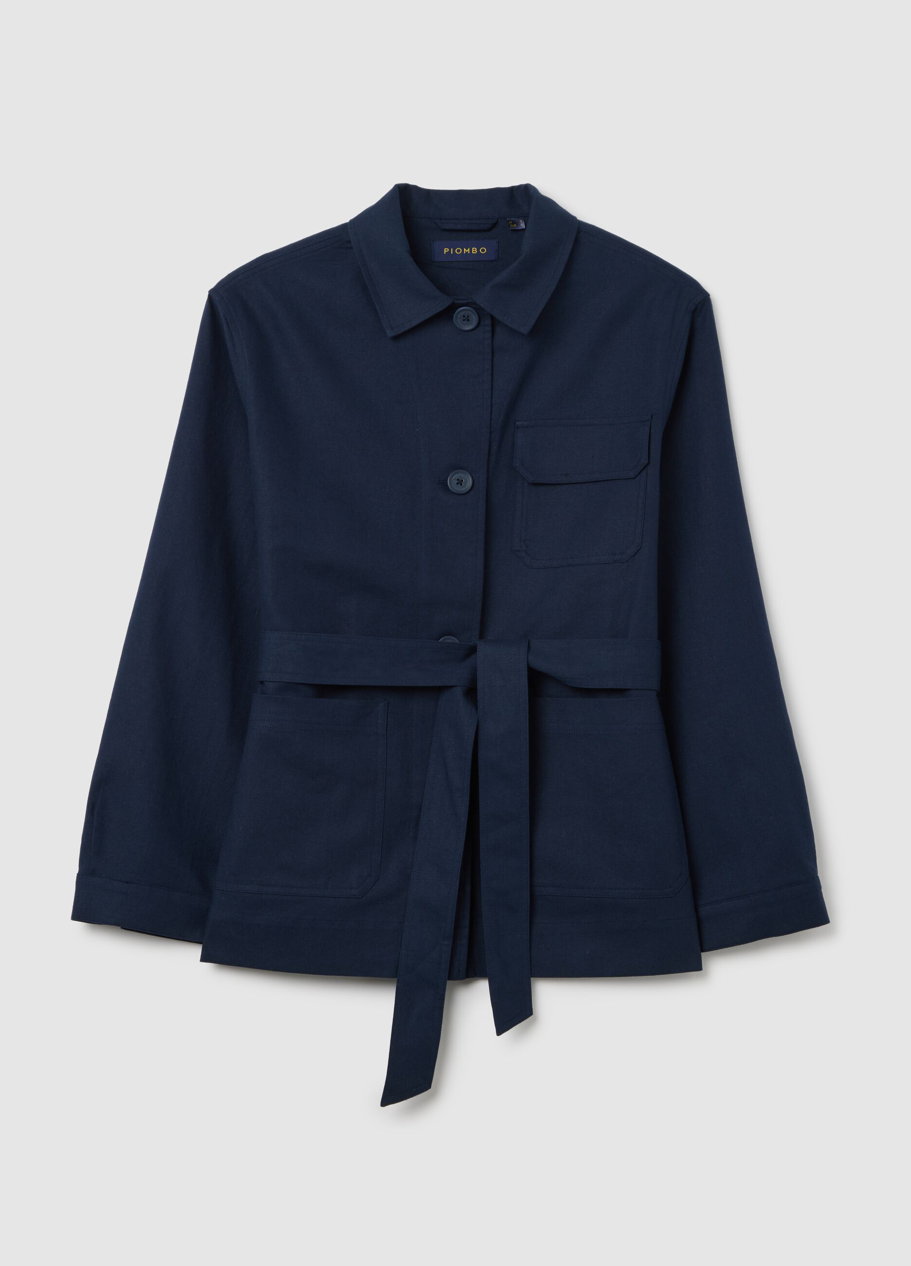 Women&rsquo;s blue regular-fit jacket in cotton and linen blend
