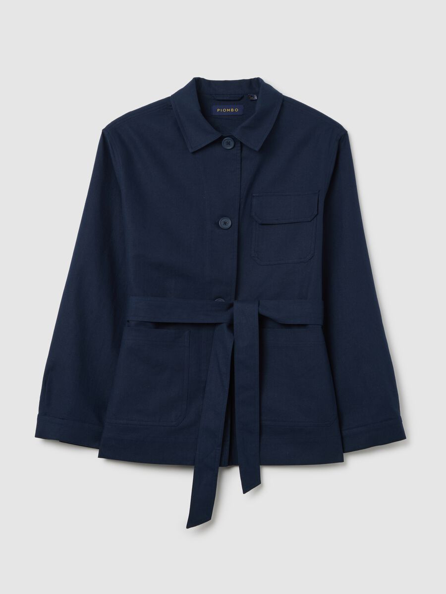 Women&rsquo;s blue regular-fit jacket in cotton and linen blend_4
