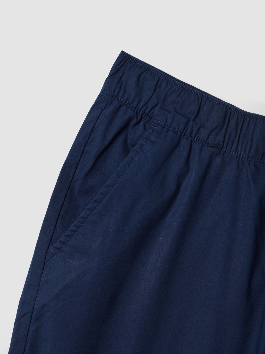Blue stretch cotton trousers with elasticated waist_5