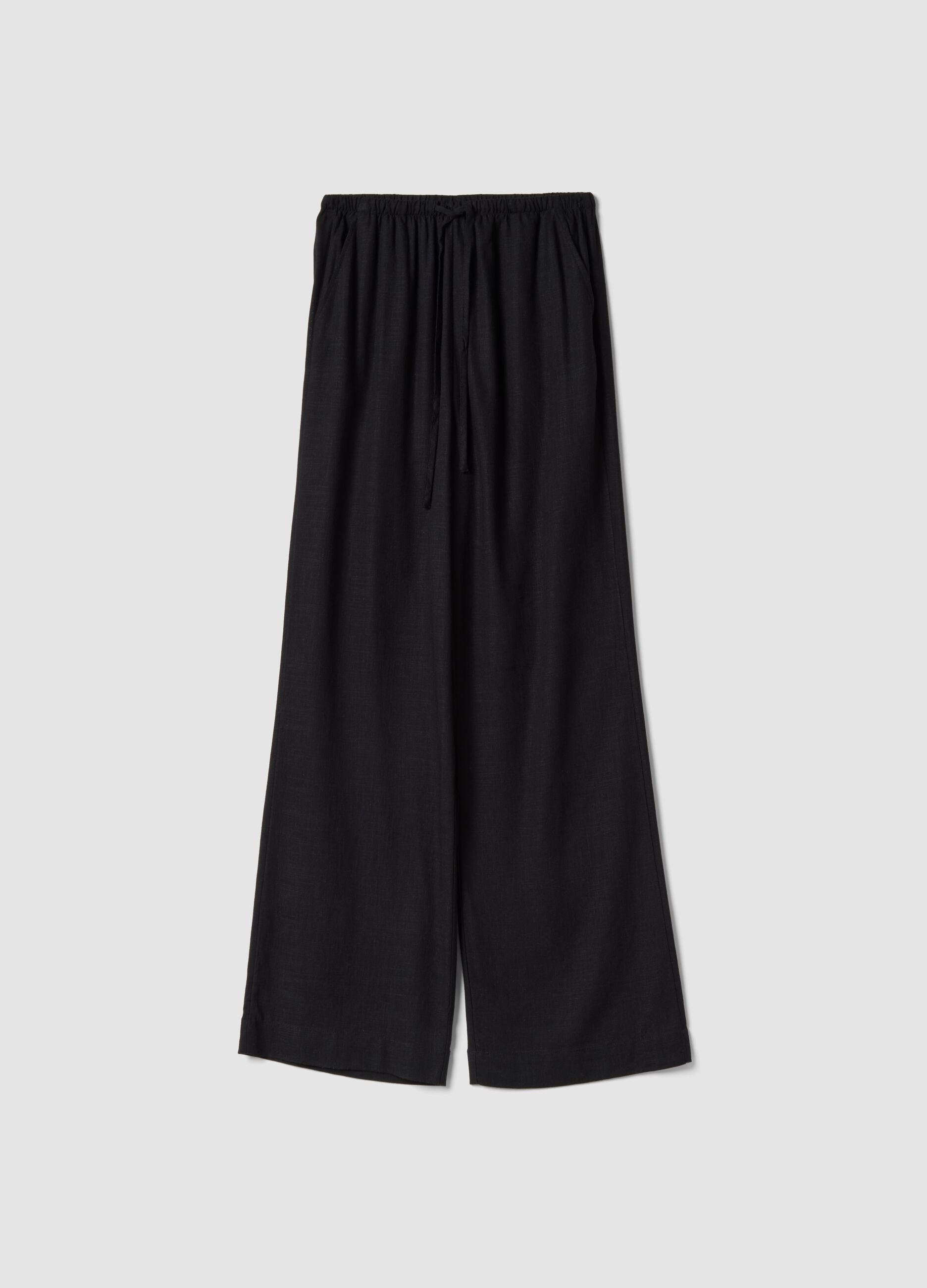 Black viscose and linen blend joggers &ndash; relaxed fit
