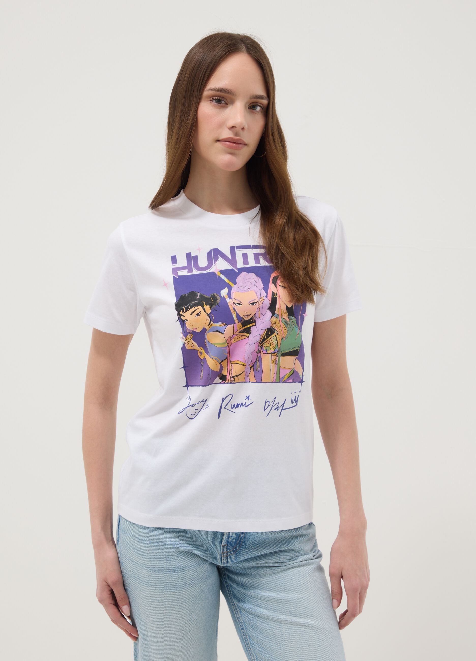 White pure cotton regular fit T-shirt with print