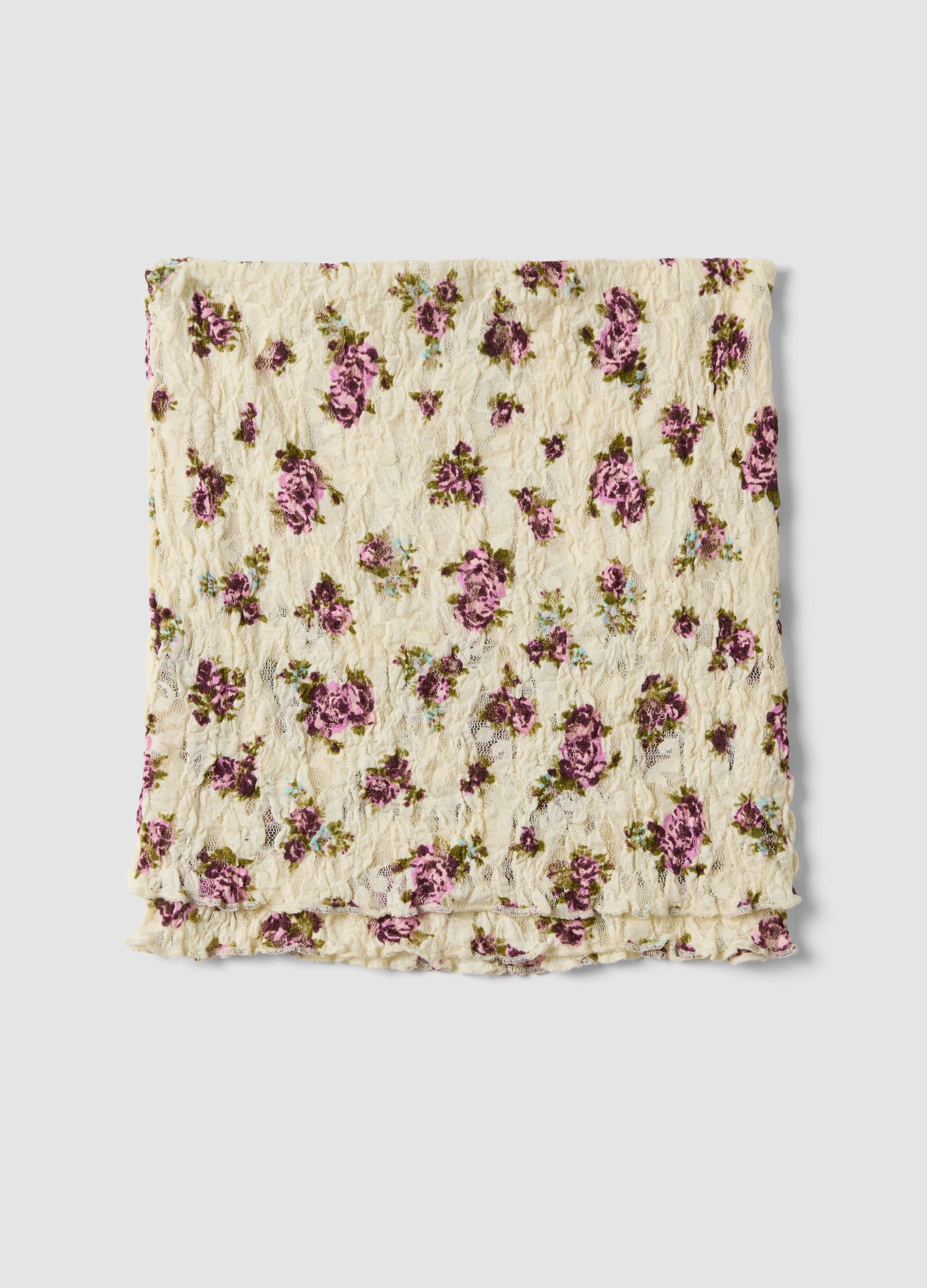 Short beige floral stretch top