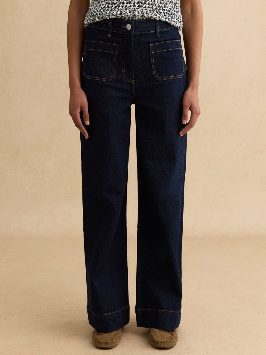 Pantaloni in cotone elasticizzato blu regular fit_1