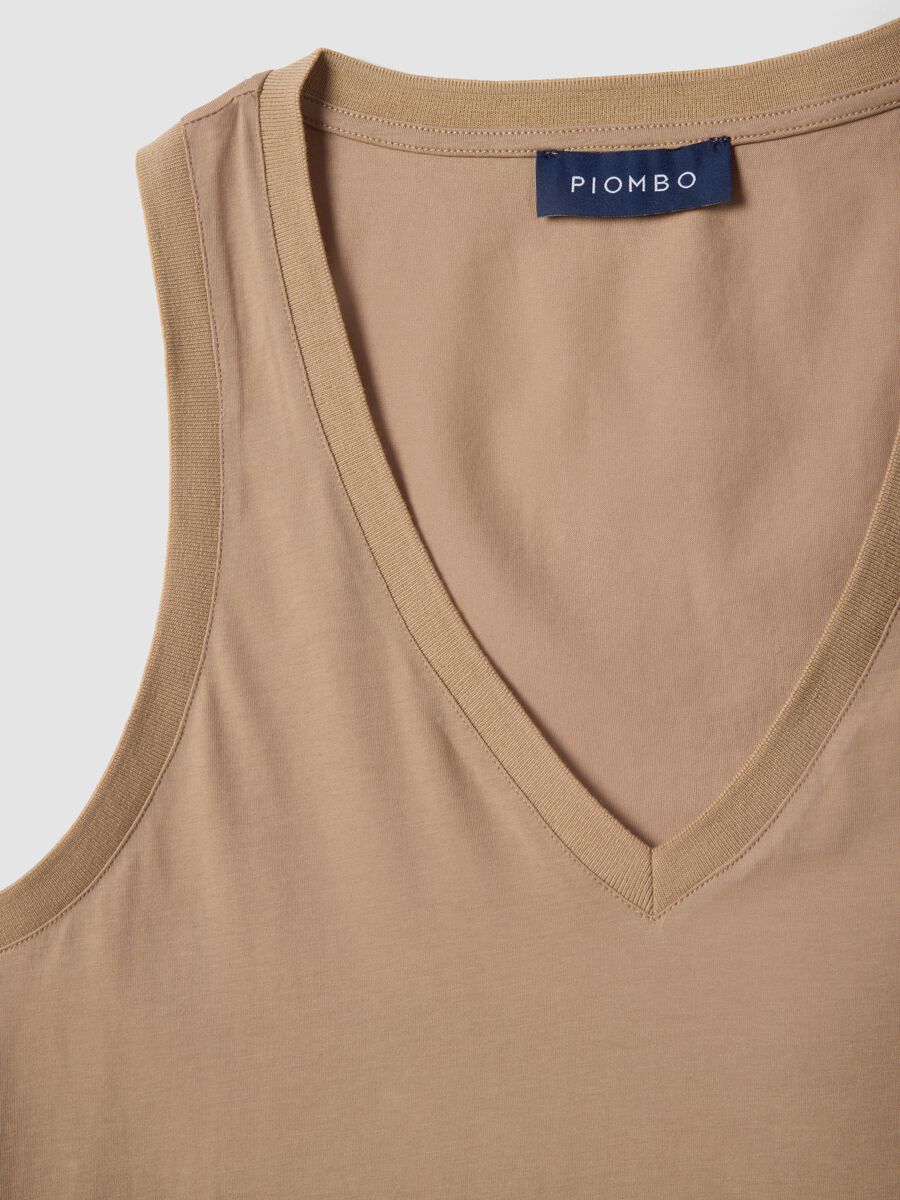 Tank top in misto cotone beige regular fit con scollo a V_5