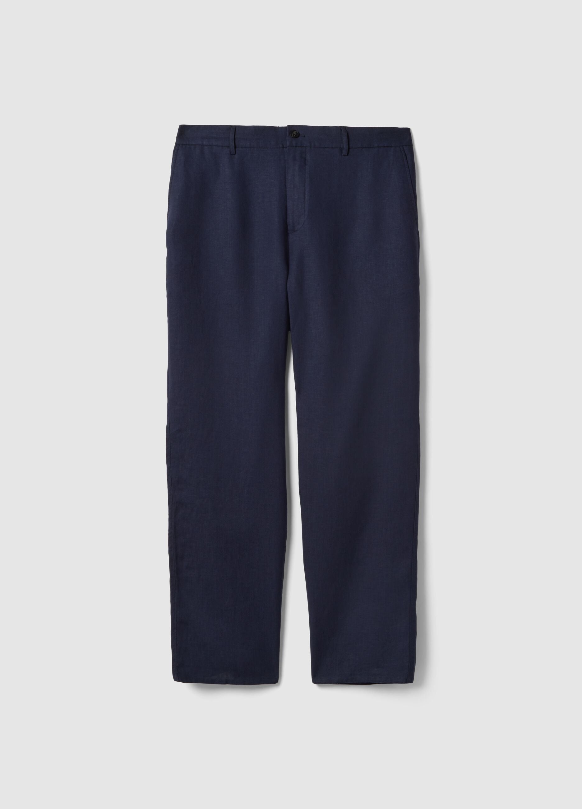 Regular fit pure linen blue trousers