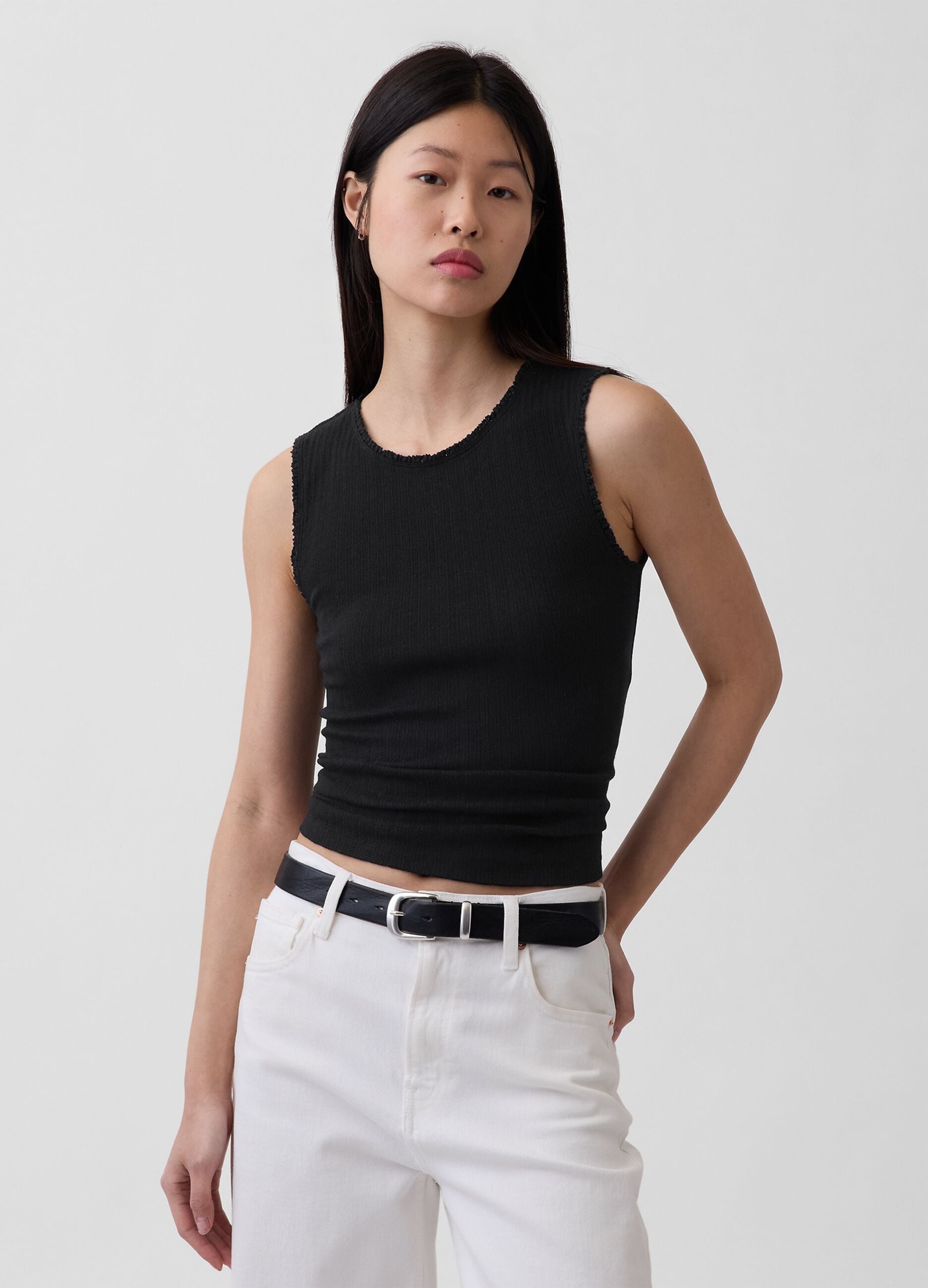 Ribbed cotton-blend tank top