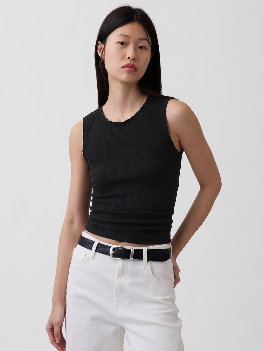 Ribbed cotton-blend tank top_0