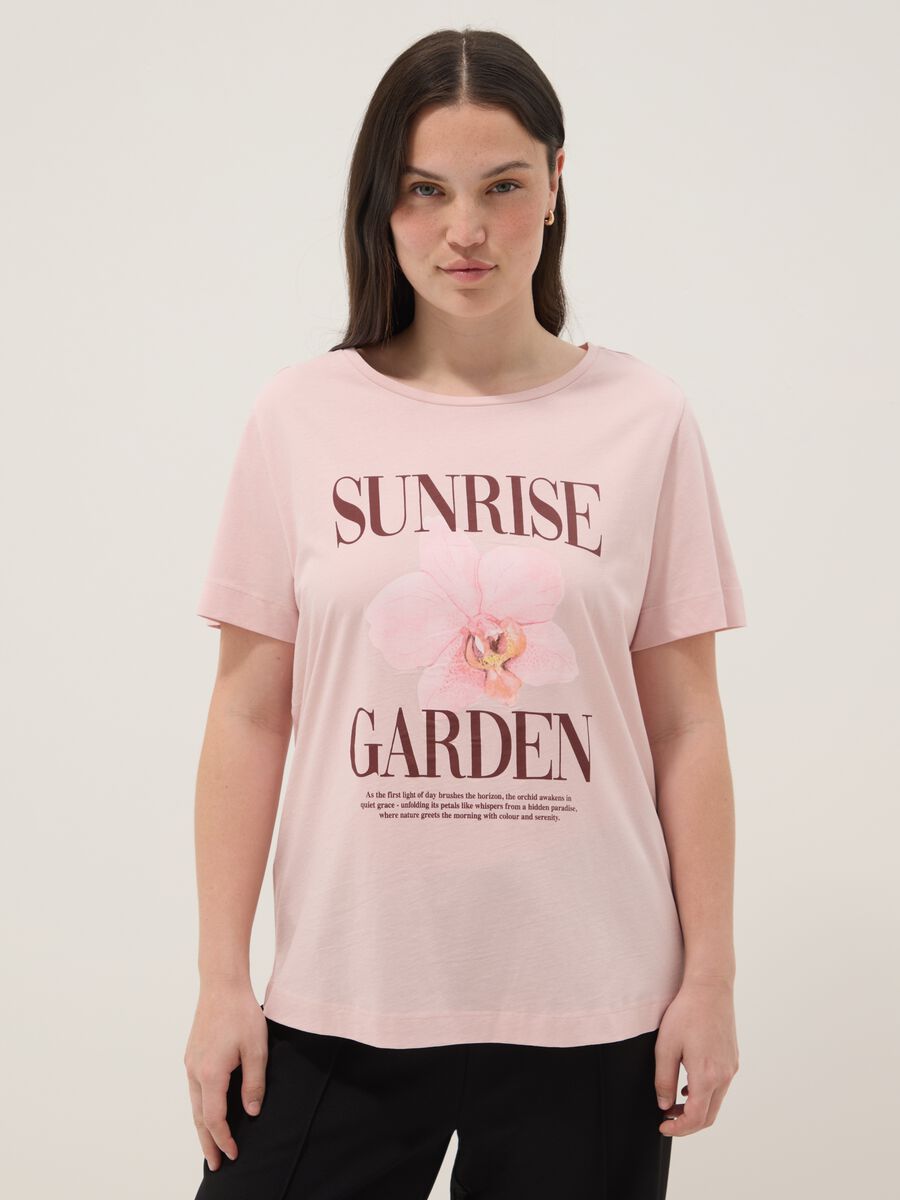 Pink pure cotton T-shirt with print, regular fit_0