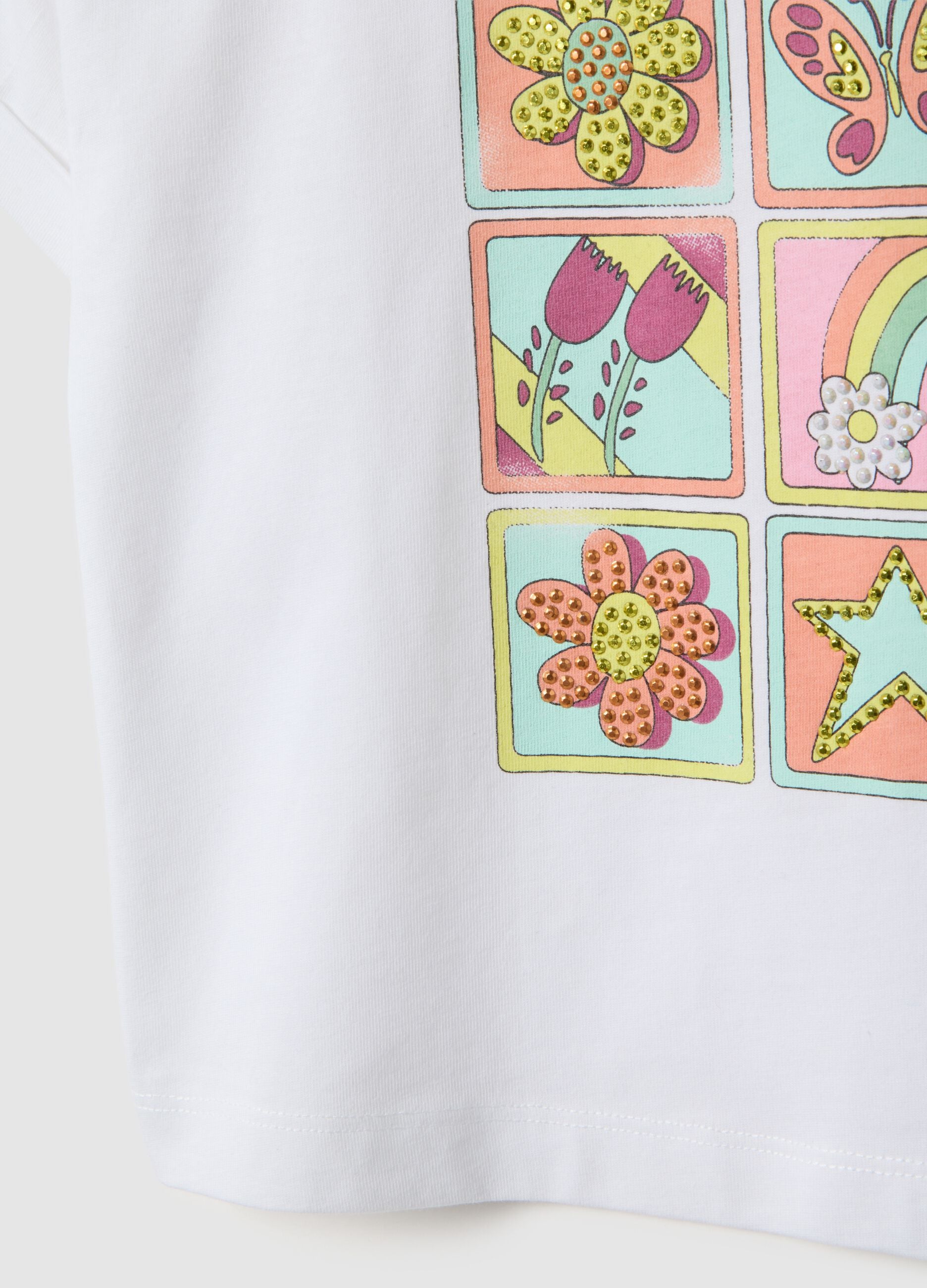 Girls' white pure cotton t-shirt regular fit with print
