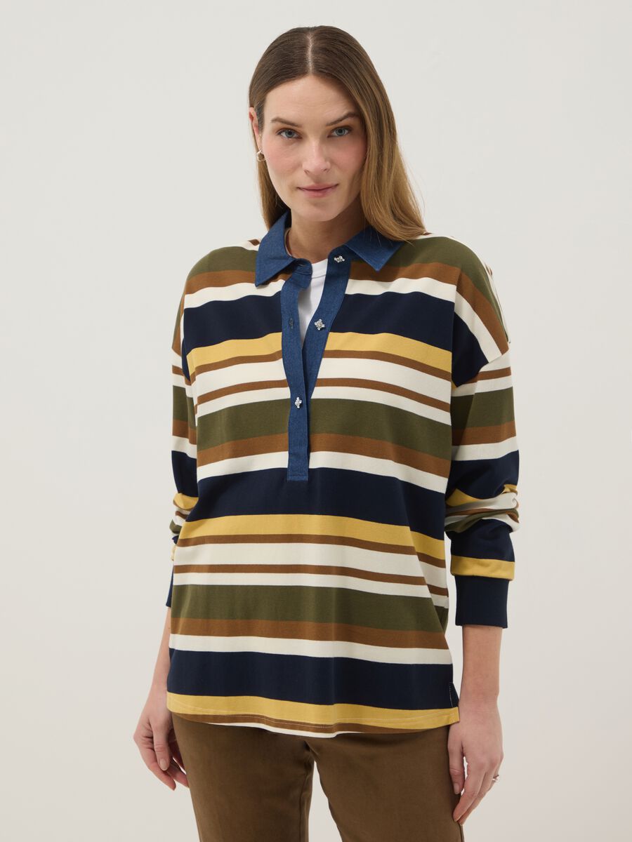 Multicolour maternity long-sleeve polo in stretch cotton_1