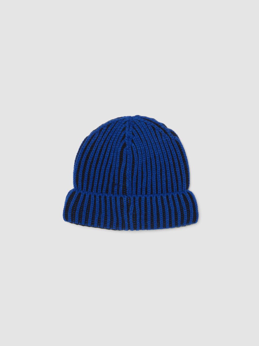 Blue rib-knit beanie with turn-up cuff_1