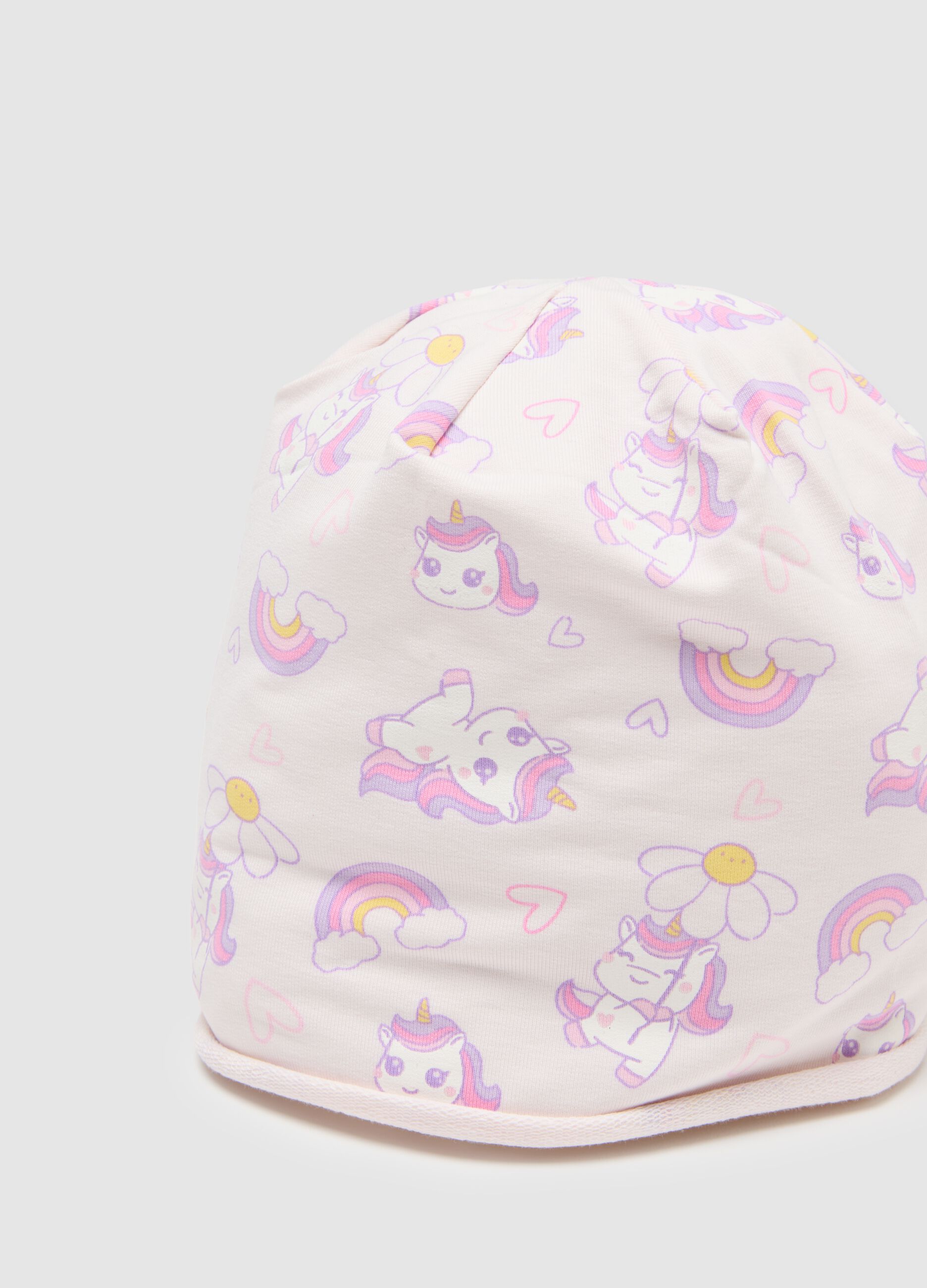 Multicoloured stretch cotton baby girl's cap with prints