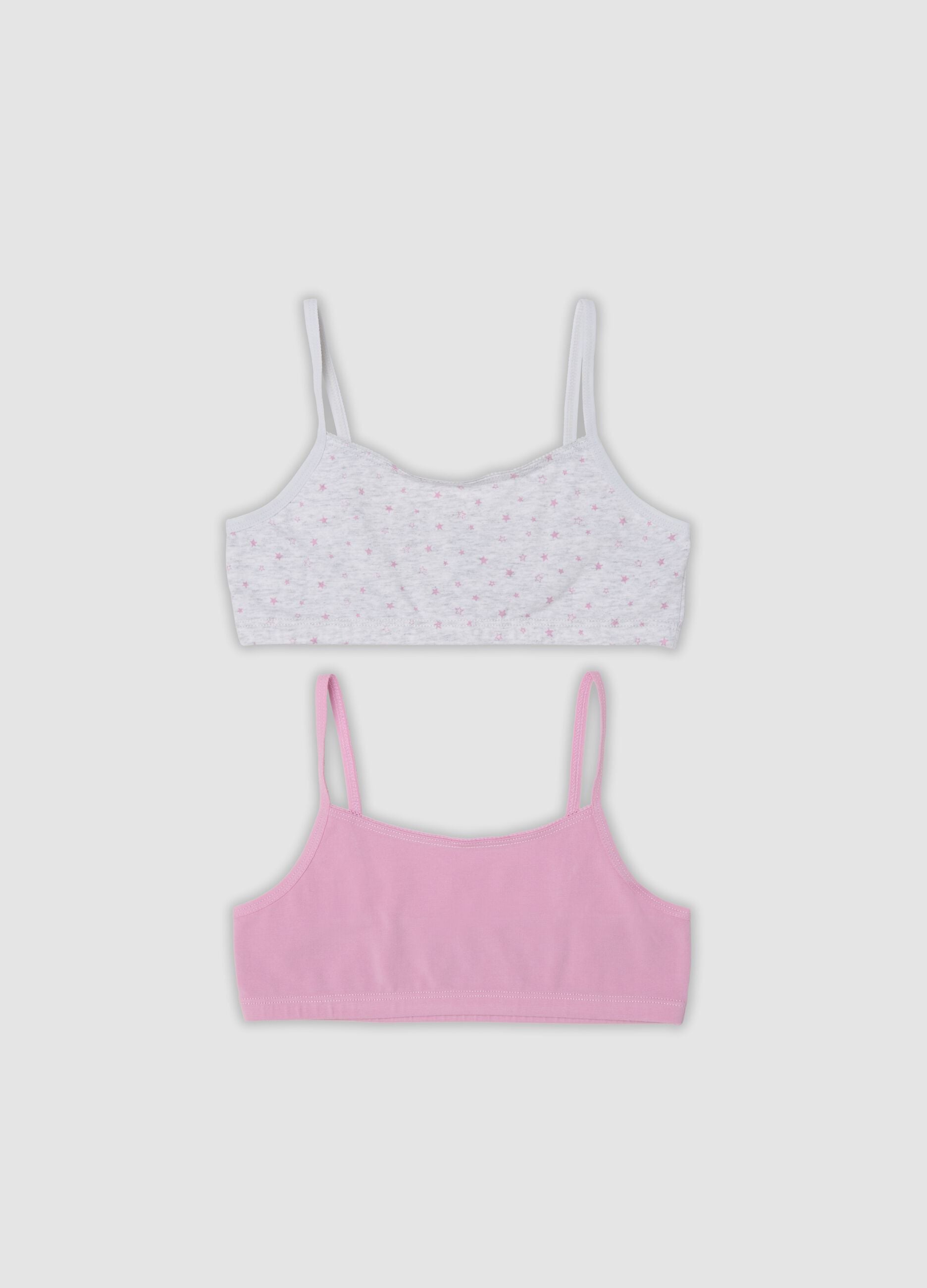 2-pack of multicolour organic stretch cotton bralettes for girls