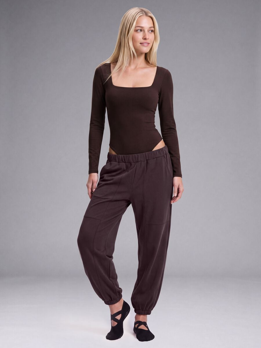 Brown bodysuit in breathable stretch fabric with wide neckline ALTAVIA STUDIO_1