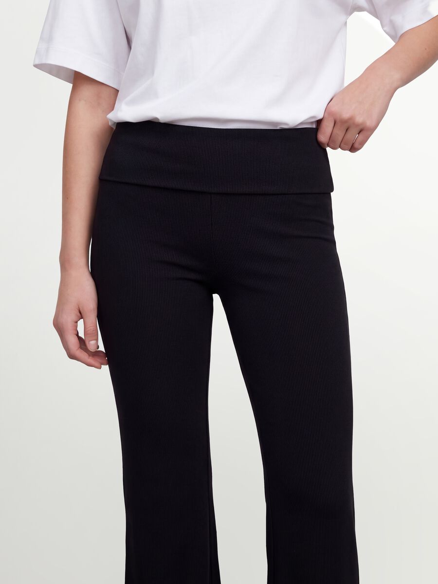 Black flared ribbed pure cotton leggings_2