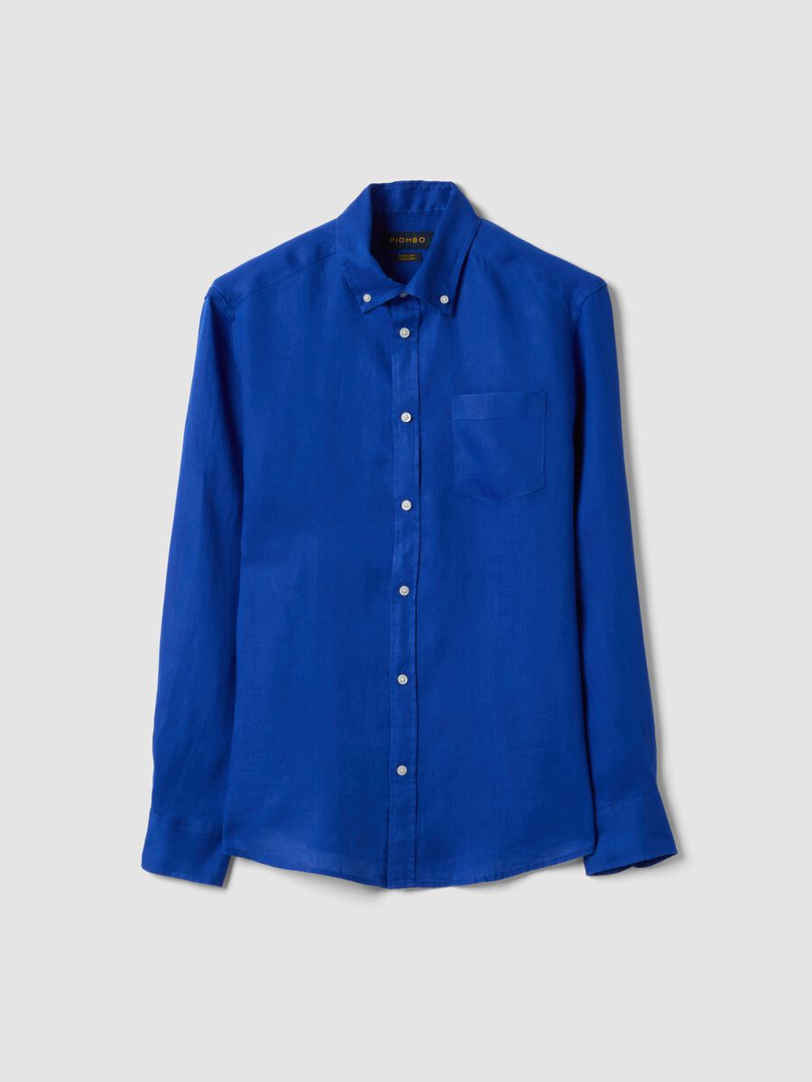 Blue pure linen shirt with button-down collar, regular fit_4