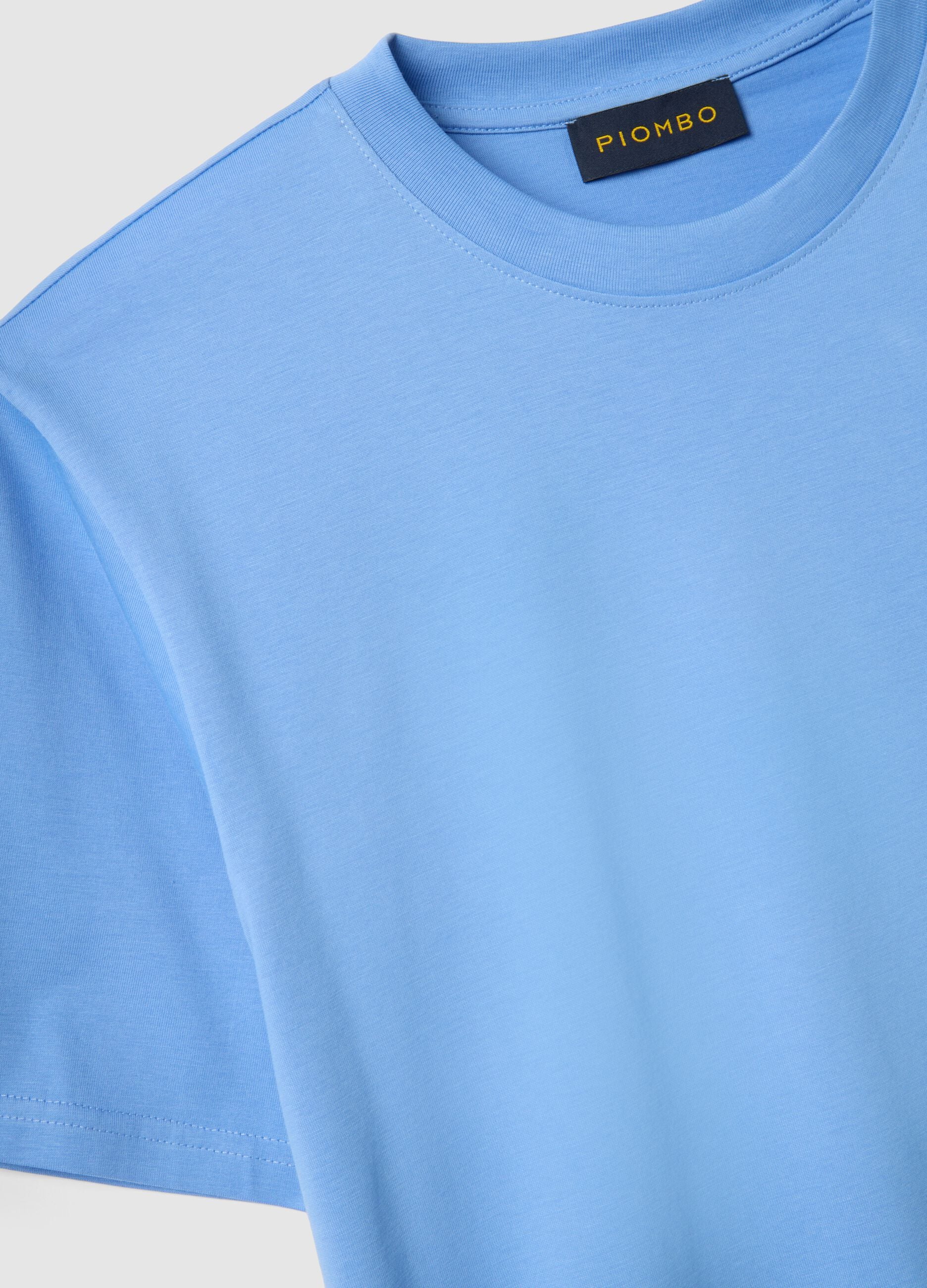 Light Blue Crew Neck Pure Cotton T-shirt Relaxed Fit