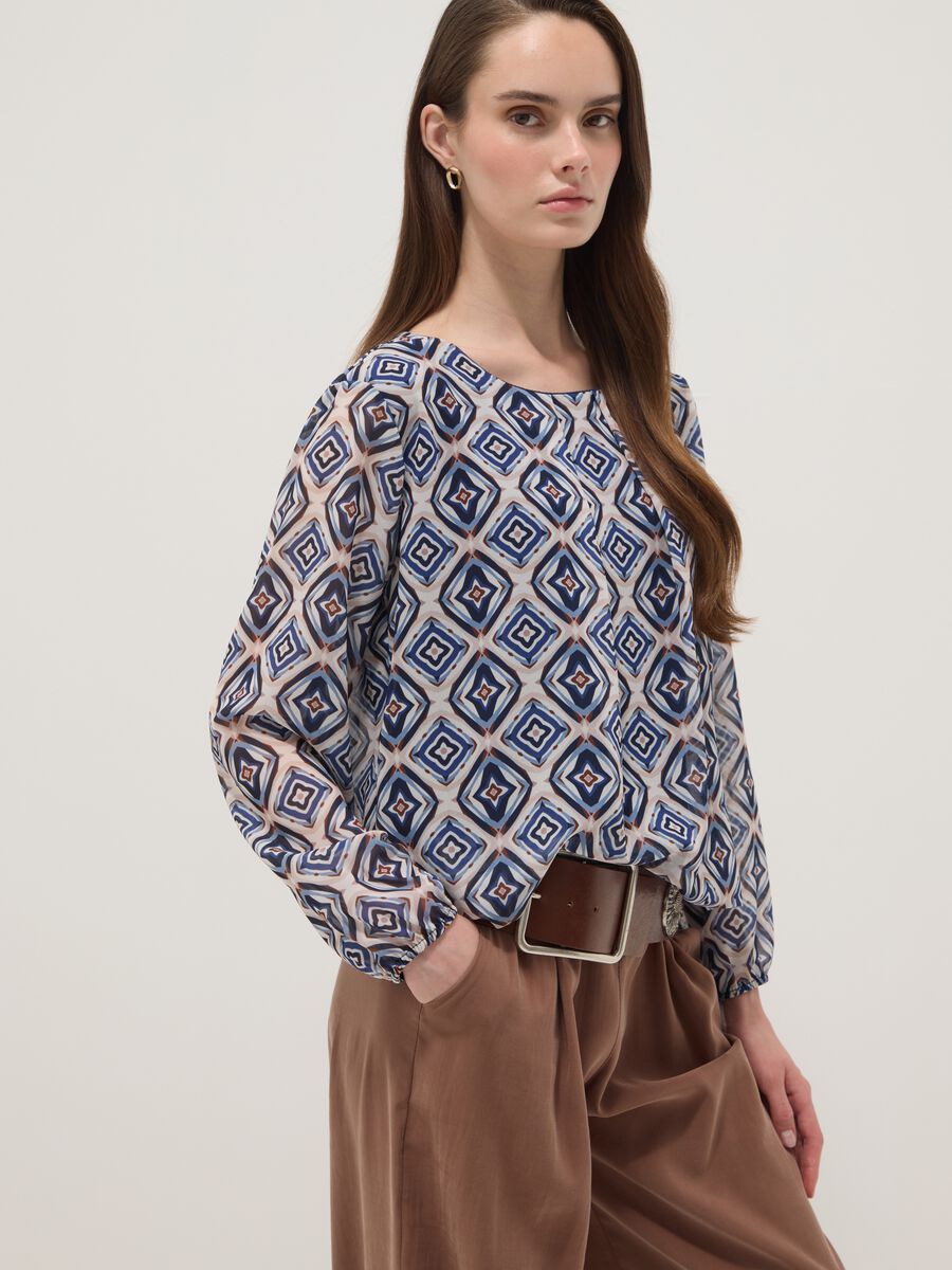 Multicoloured patterned blouse with long sleeves, regular fit_0