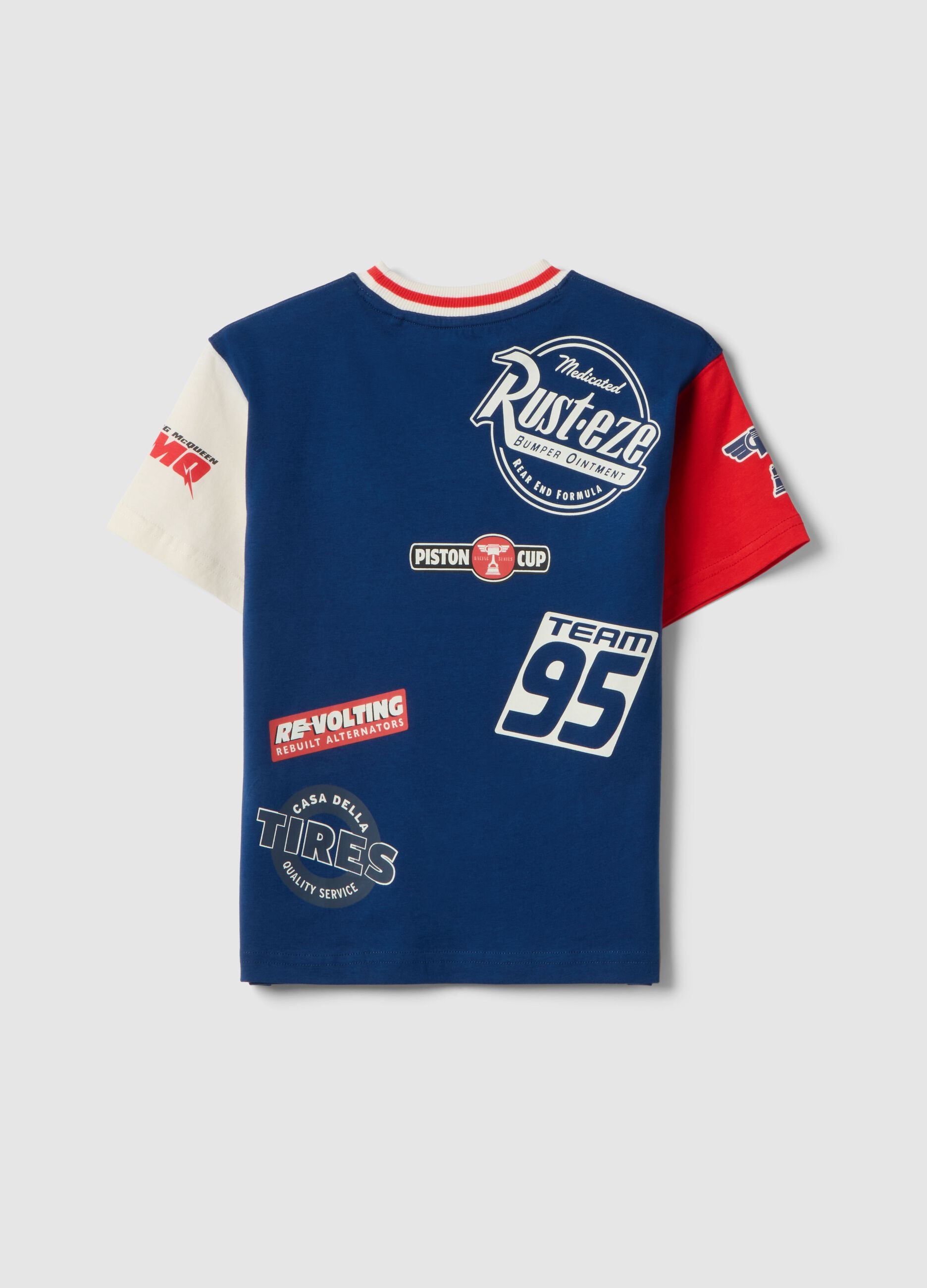 Boys&rsquo; blue pure cotton T-shirt with Cars print, oversized fit