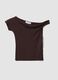 Brown stretch viscose T-shirt with Bardot neckline_4