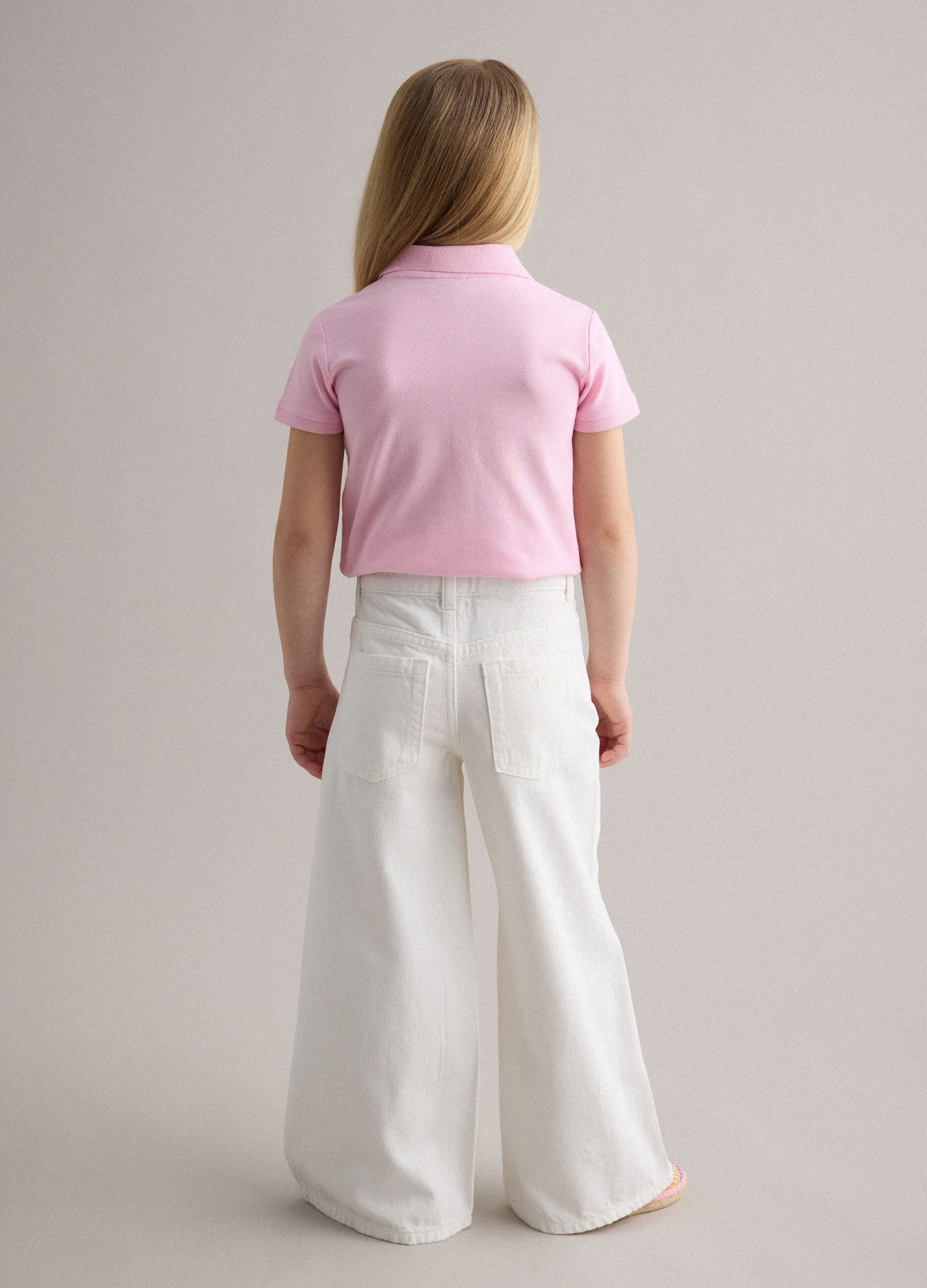 Girls' Wide Leg Pure Cotton White Trousers with Flowers