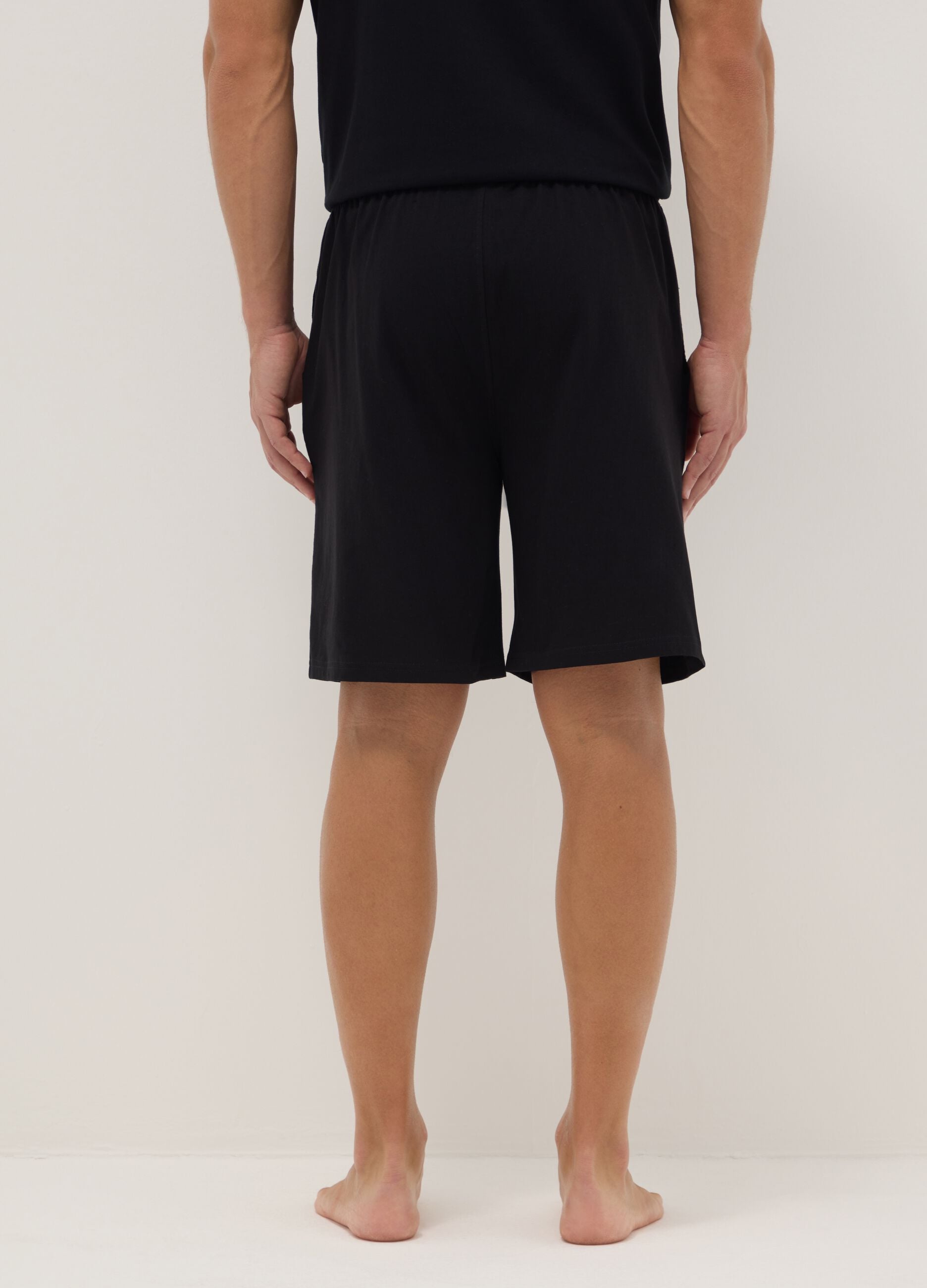 Black pure cotton regular fit pyjama shorts