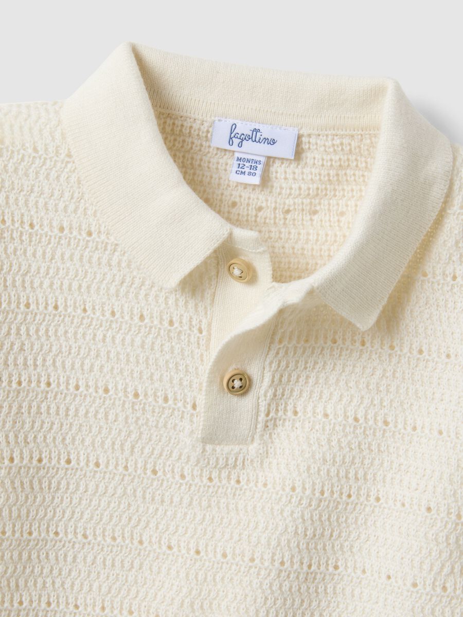 Child's white pure cotton polo regular fit with knitted pattern_3