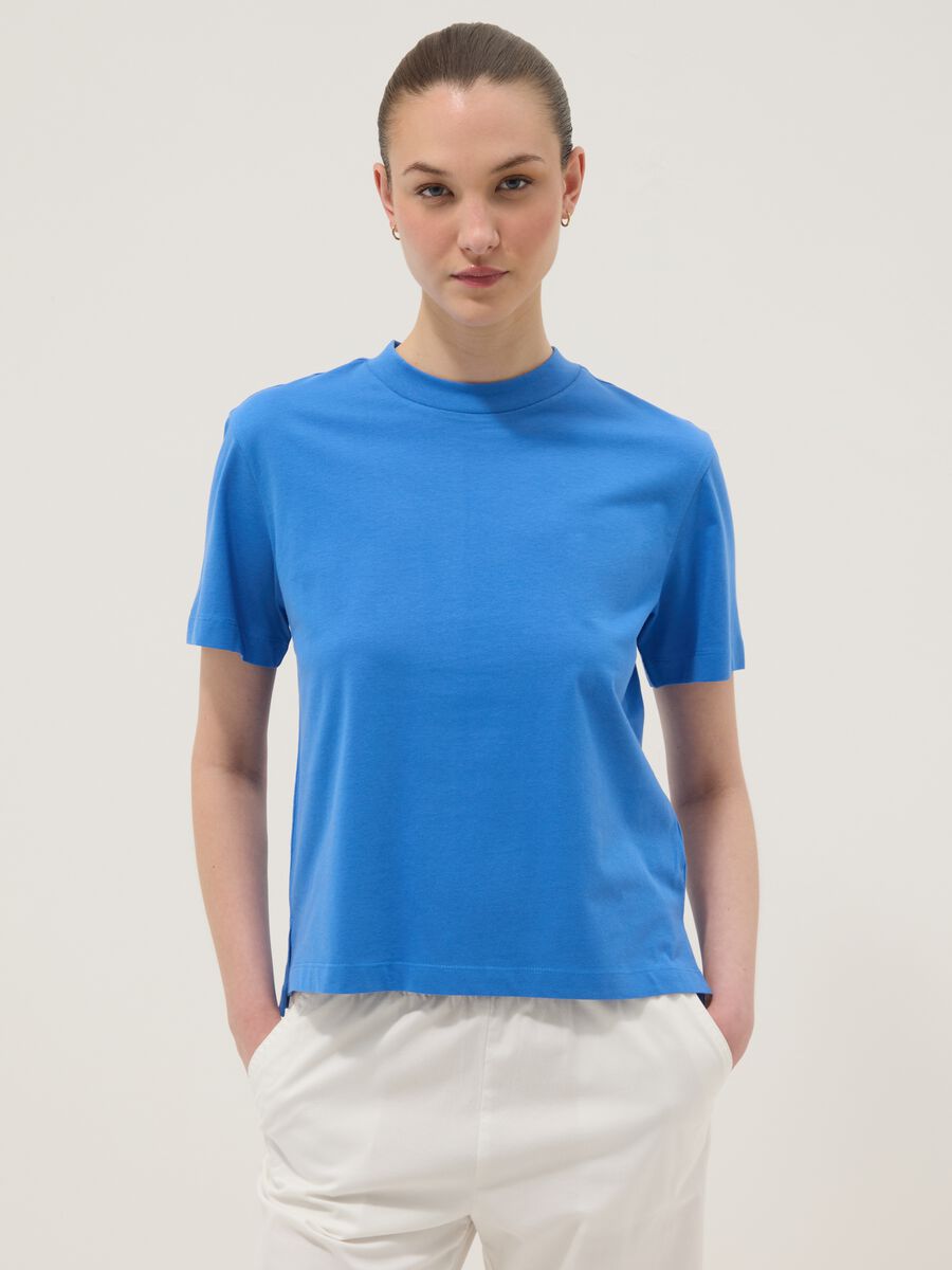 Blue pure cotton regular-fit T-shirt_0
