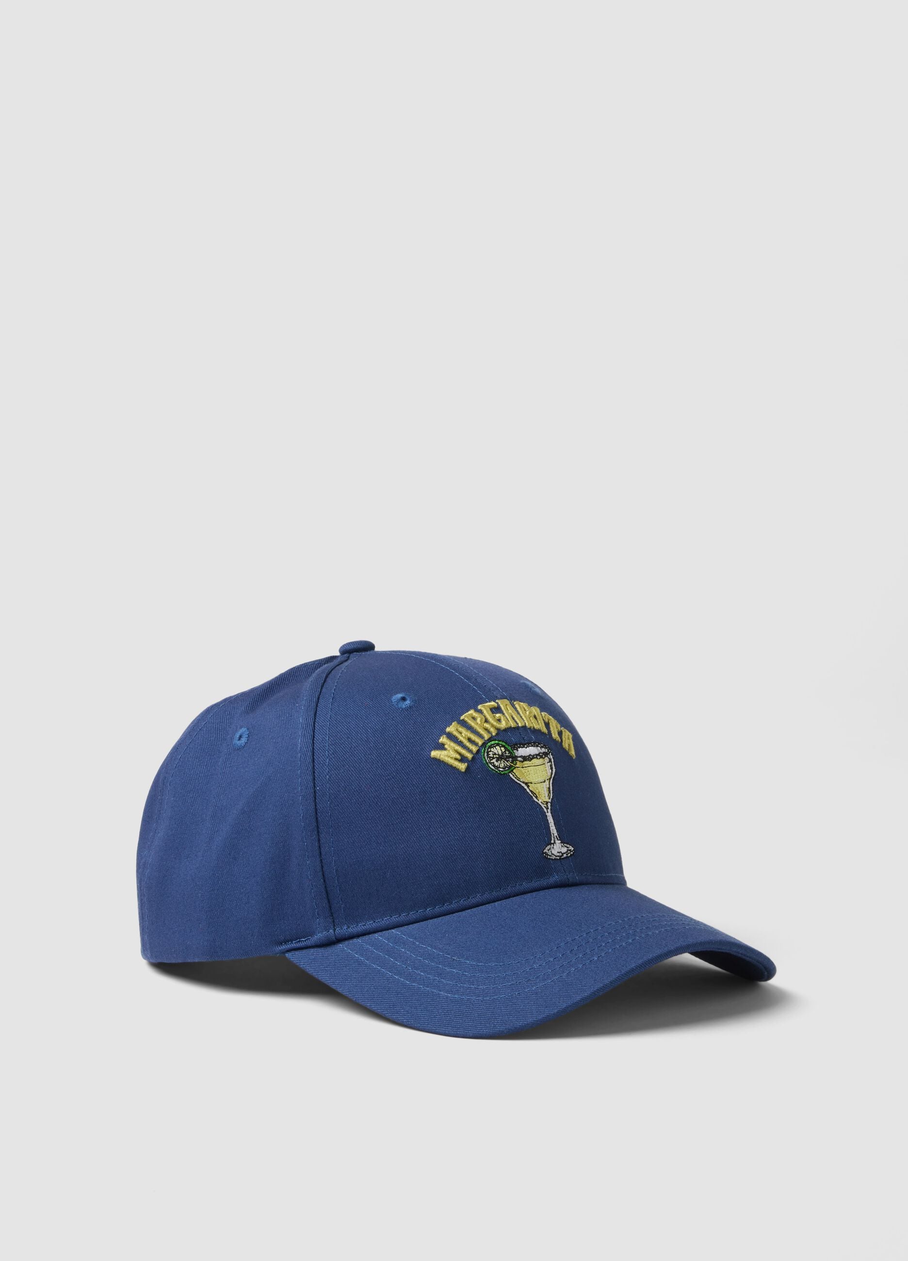 Blue Pure Cotton Baseball Cap with Margarita Embroidery