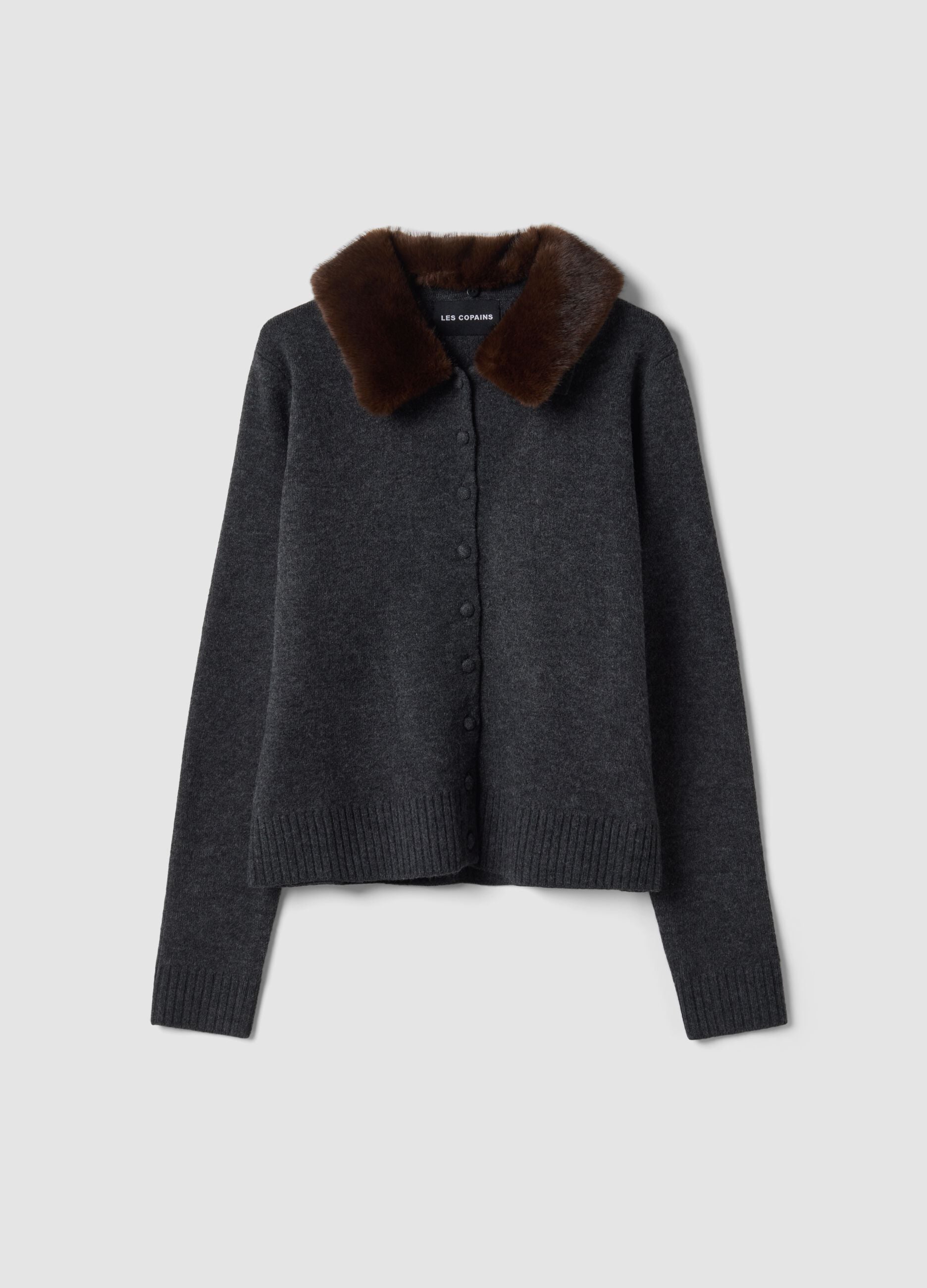 Grey cardigan with contrast collar, regular fit