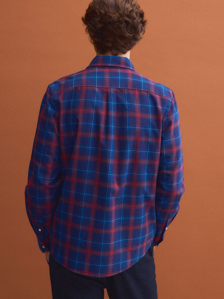 Blue checked Oxford shirt in pure cotton, regular fit_3