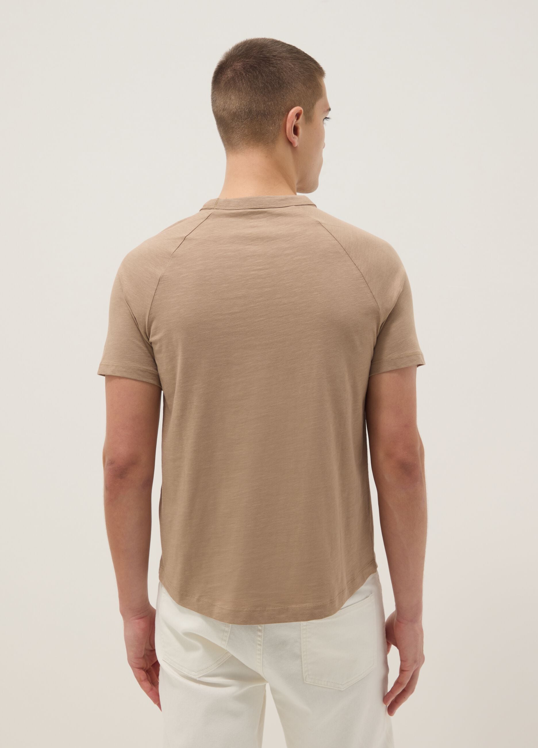 Beige pure cotton regular fit T-shirt